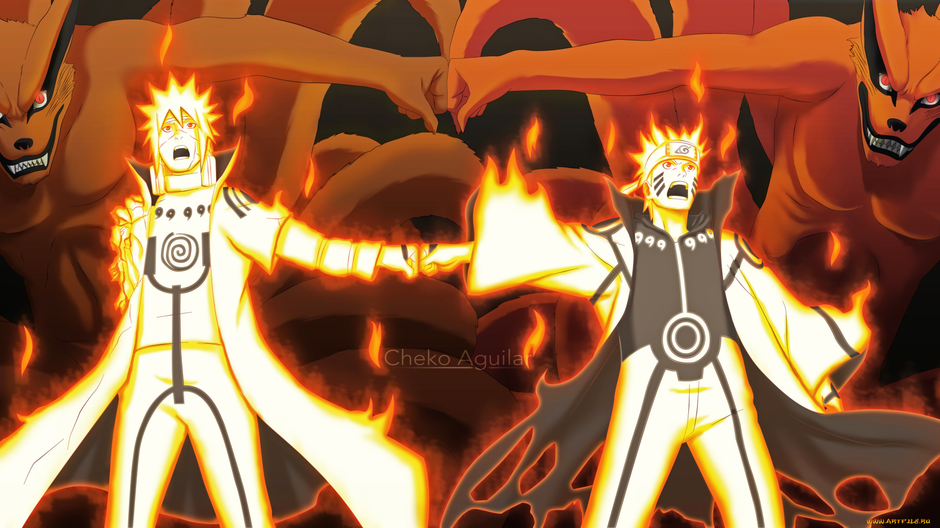 аниме, naruto, девятихвостого, режим, нечистивое, воскрешение, намикадзе, минато, сын, отец, узумаки, наруто, чакра, светлая, тёмная, кьюби