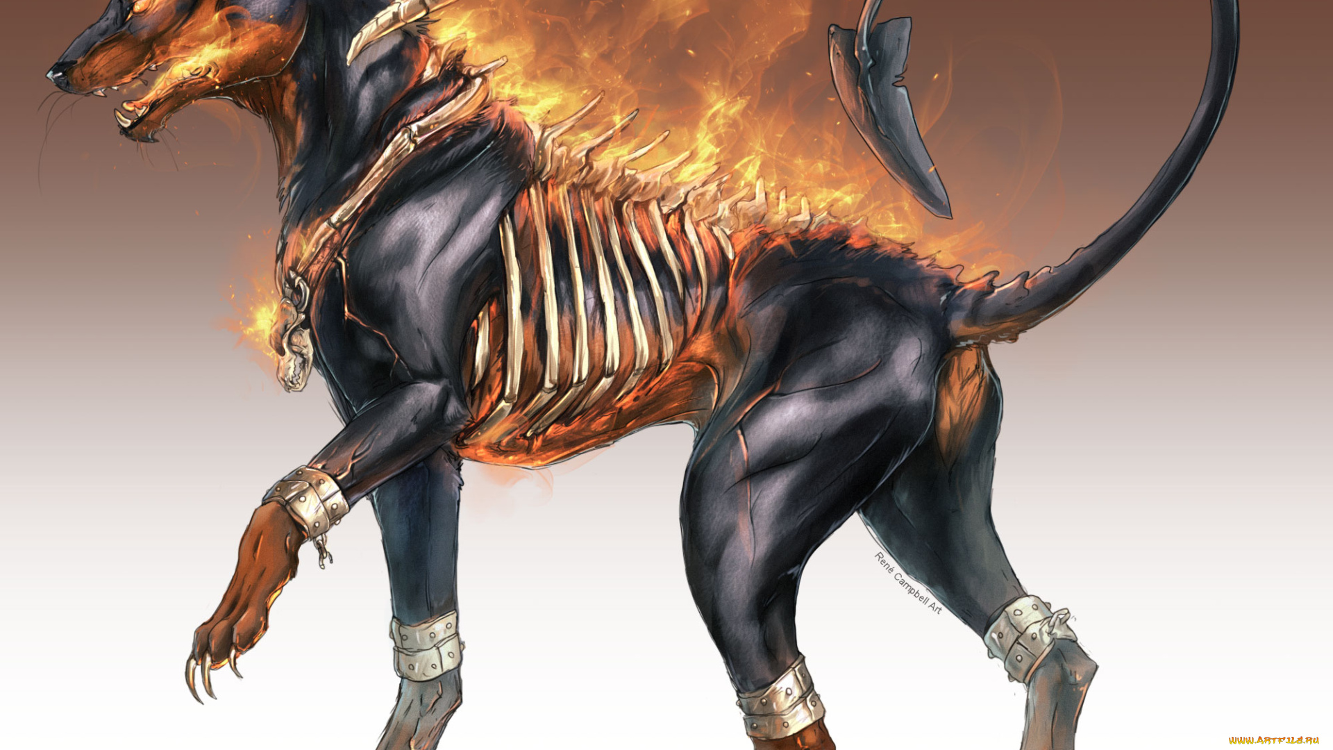 аниме, pokemon, пламя, рога, собака, покемон, арт, демон