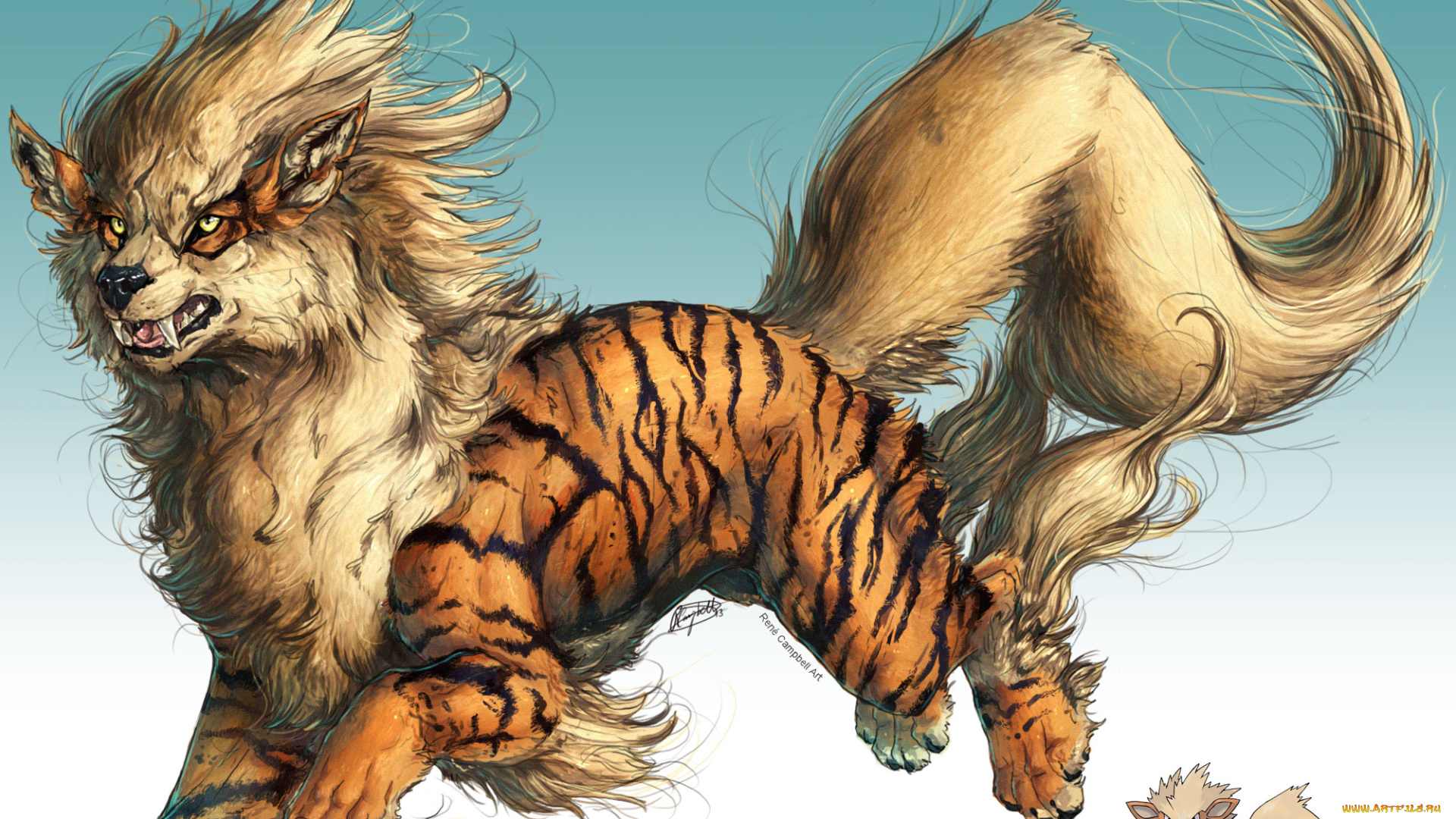 аниме, pokemon, зверь, арт, покемон, полосатый