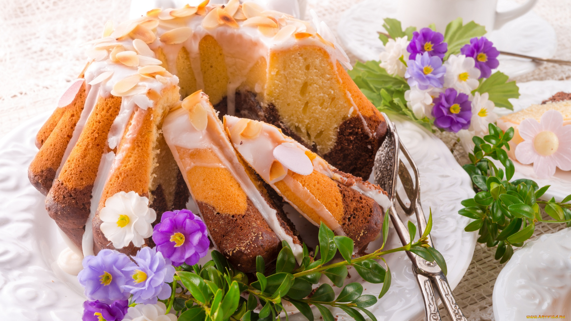 еда, пирожные, , кексы, , печенье, цветы, веточки, зелени, кекс, выпечка