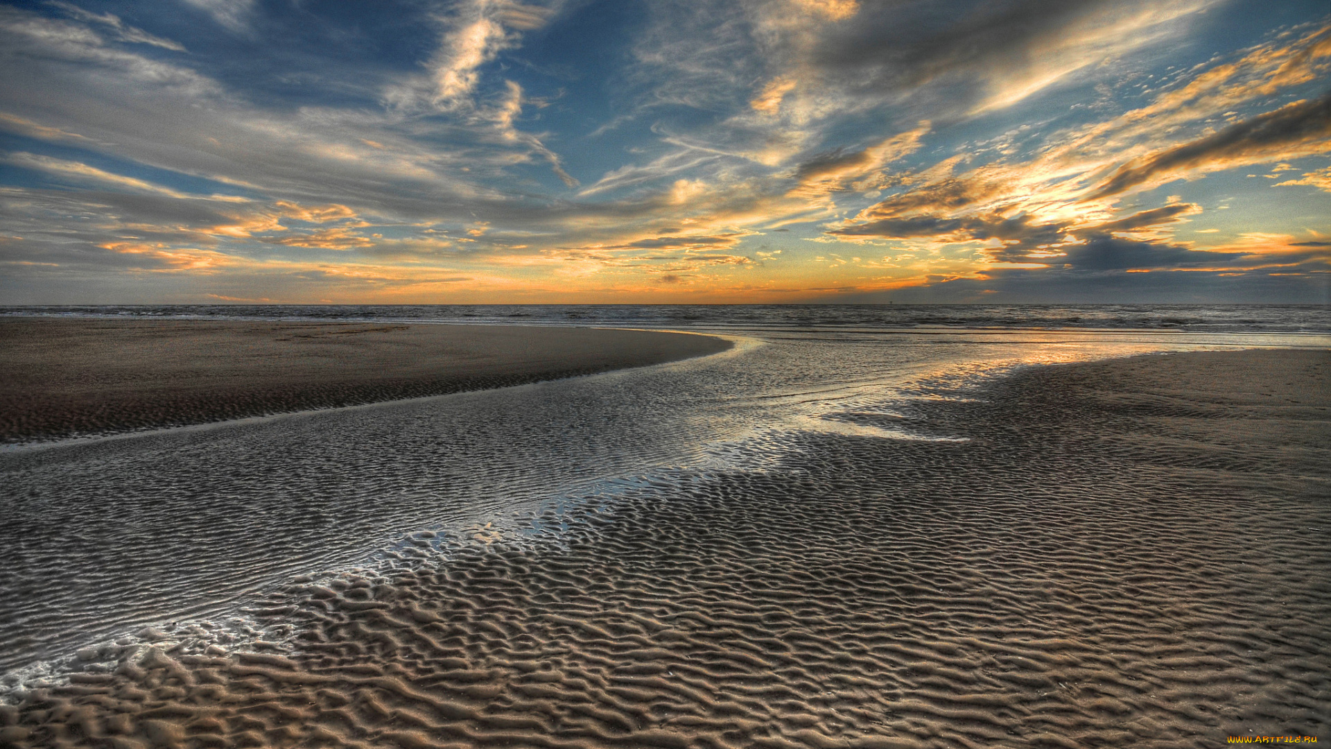 природа, побережье, пляж, закат, небо, рассвет, песок, море, солнце