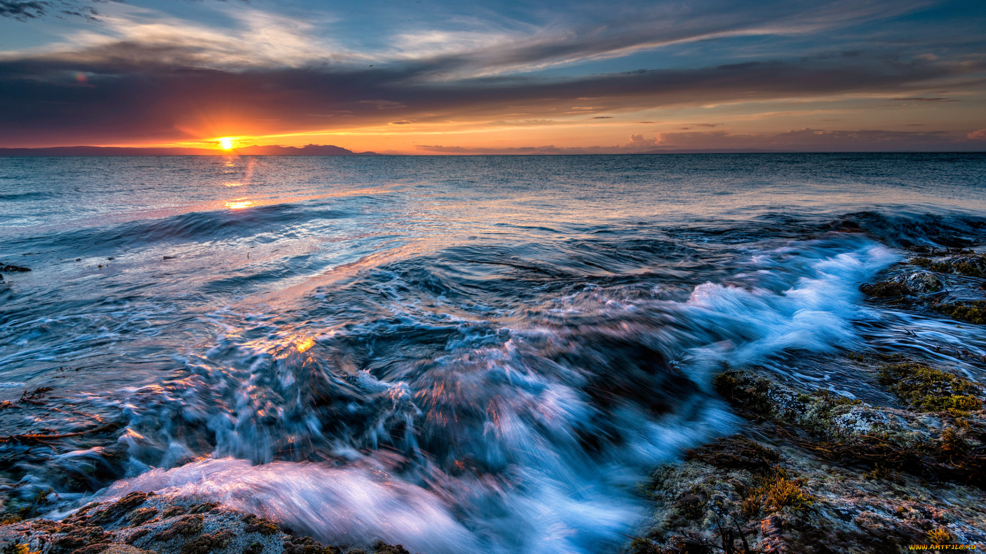 природа, восходы, закаты, скалы, океан, тучи, заря, горизонт