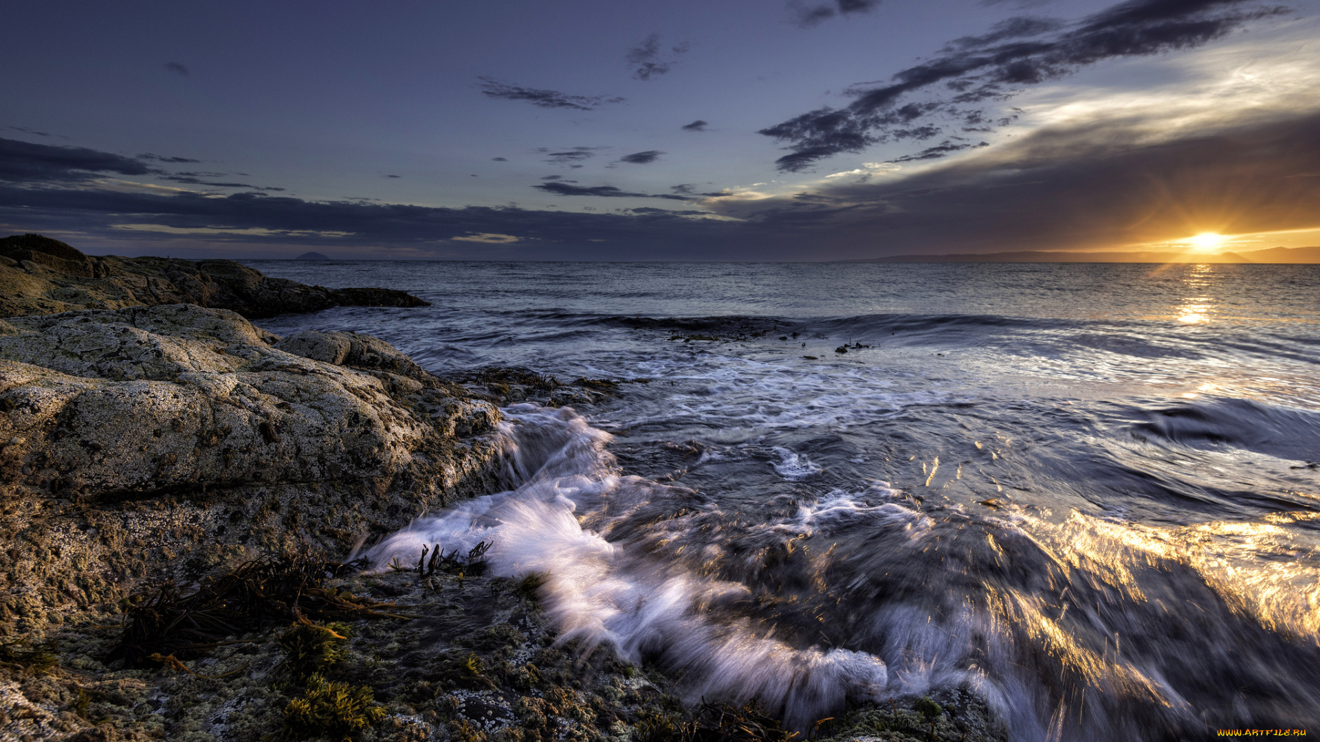 природа, восходы, закаты, скалы, тучи, заря, горизонт, океан