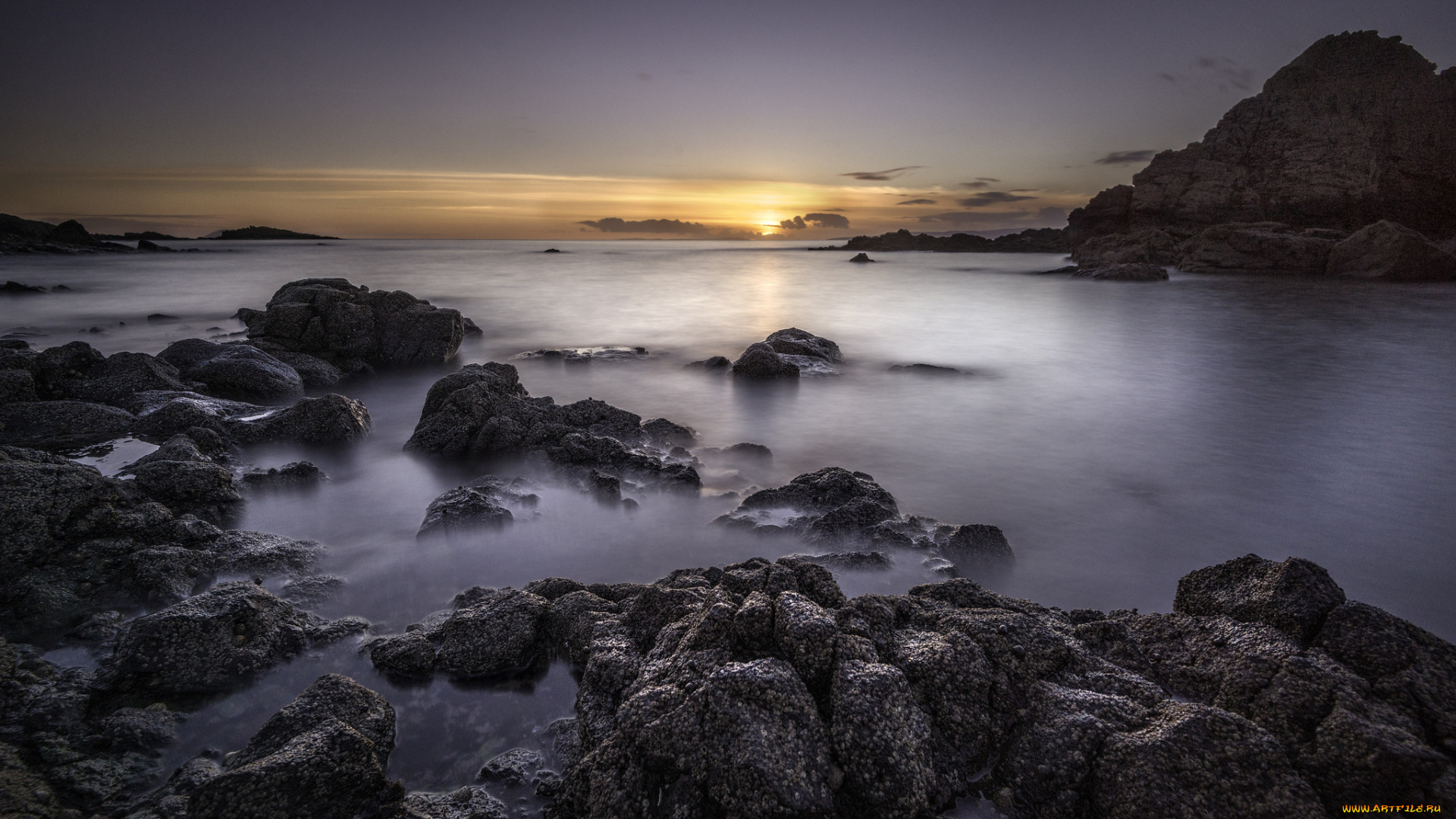 природа, восходы, закаты, заря, горизонт, скалы, океан, тучи