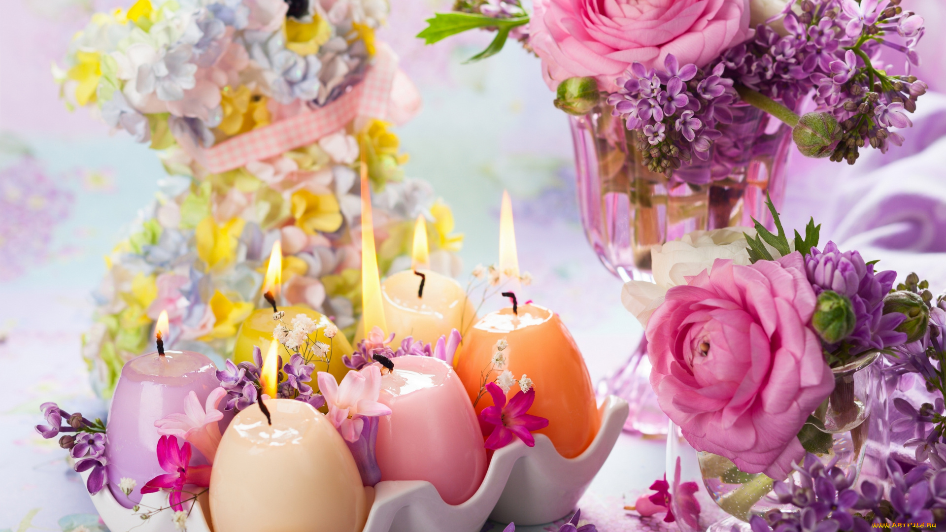 разное, свечи, цветы, красота