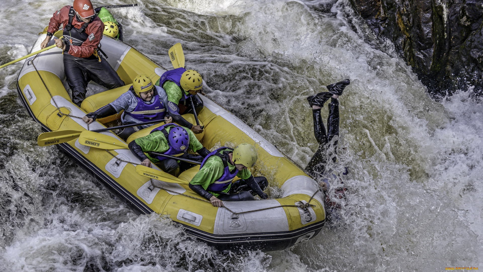 спорт, водный, спорт, пороги, река, поток, гребцы, лодка