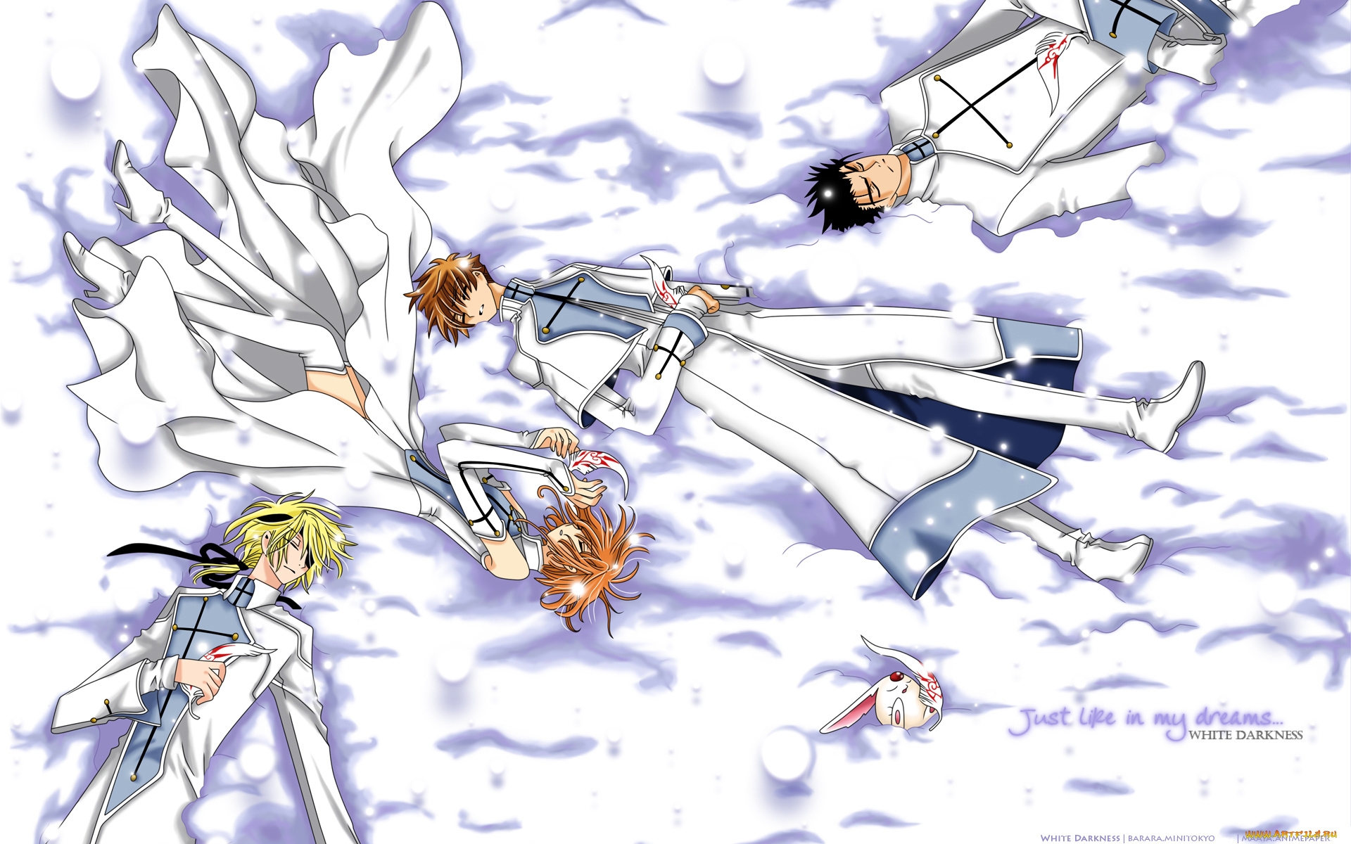 аниме, tsubasa, reservoir, chronicles, сон, перья, снег, kurogane, fay, d, flourite, люди, mokona, sakura, syaoran