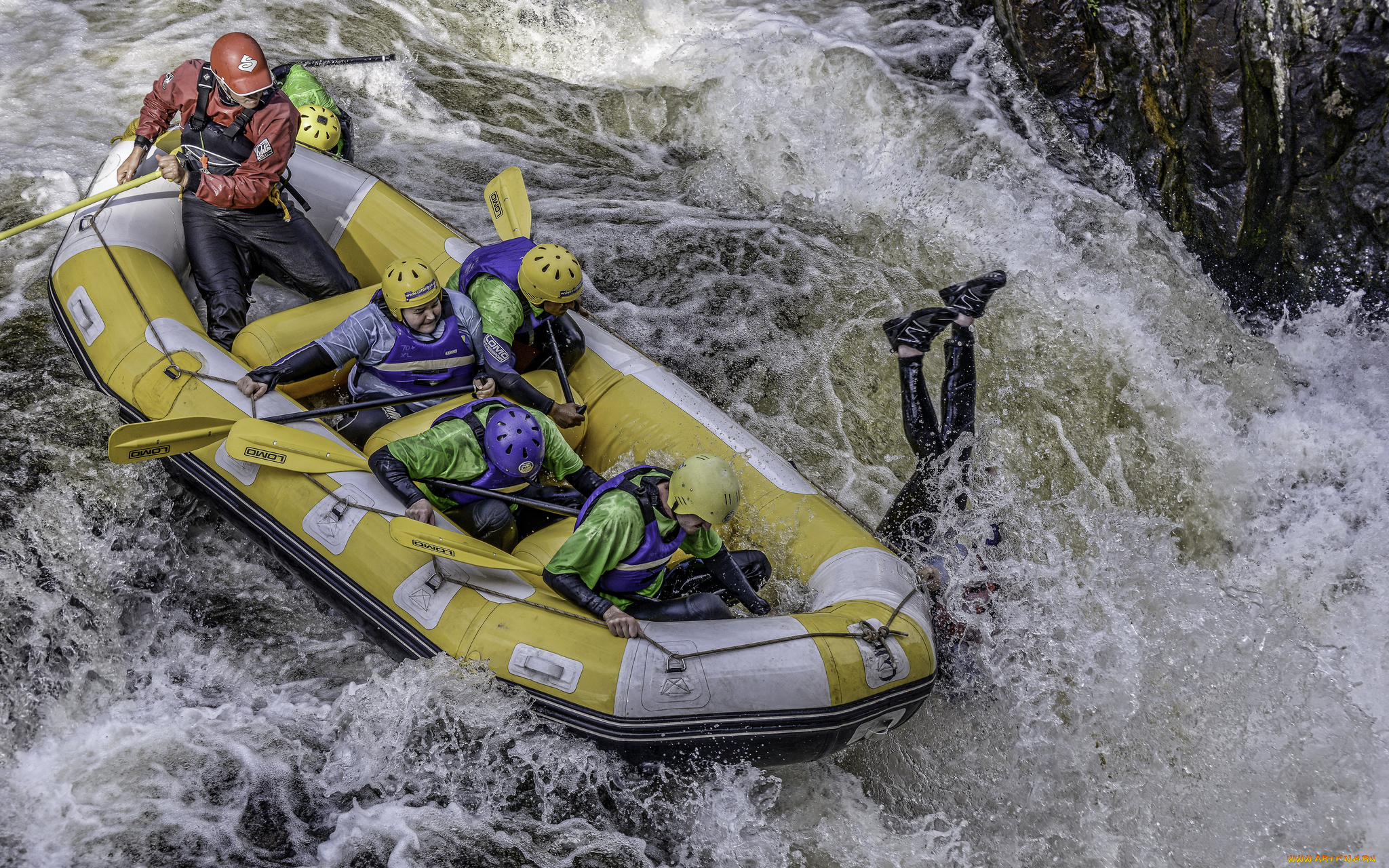 спорт, водный, спорт, пороги, река, поток, гребцы, лодка