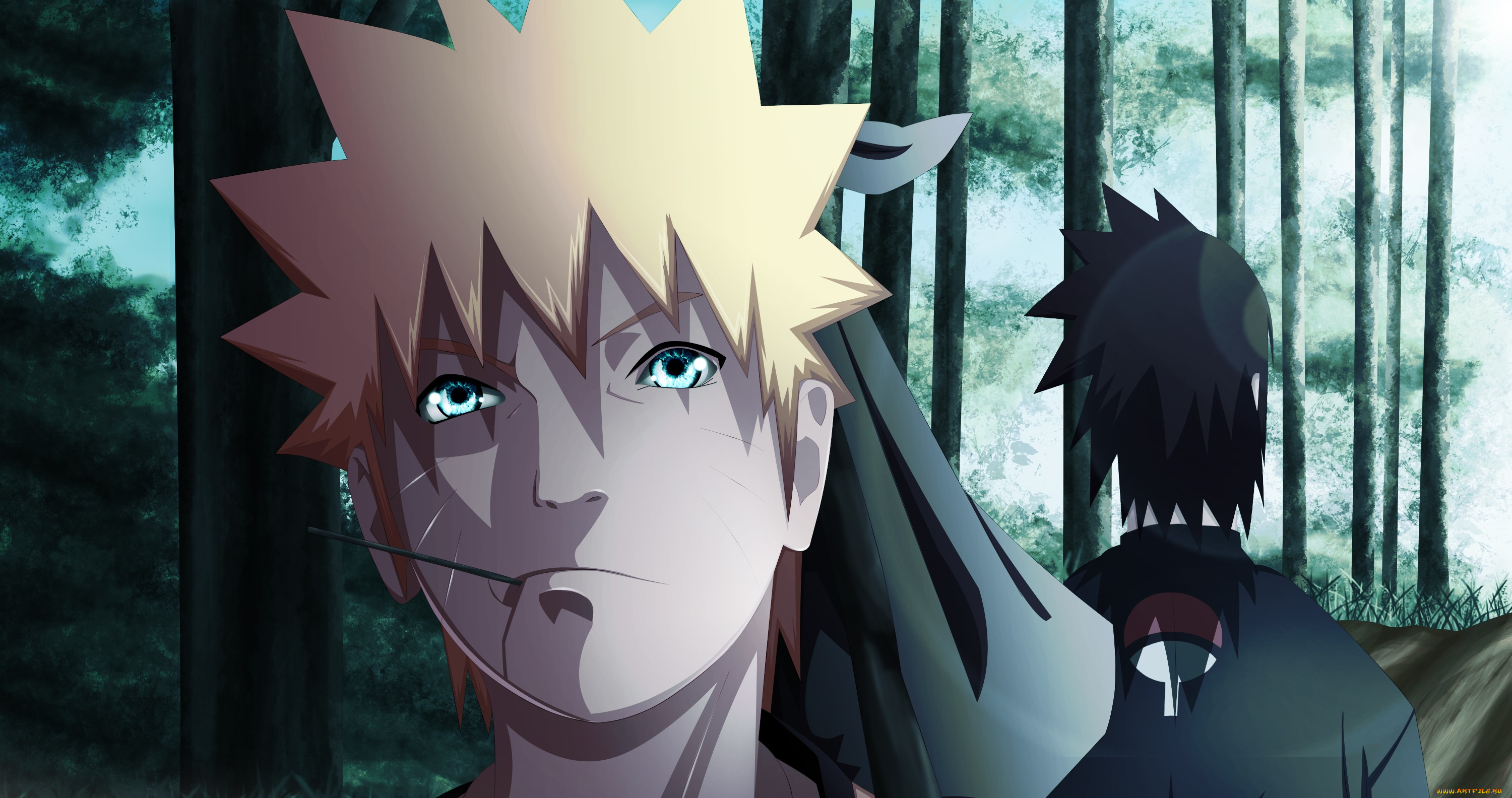 аниме, naruto, наруто, узумаки, палочка, блондин, учиха, саске, брюнет, парни