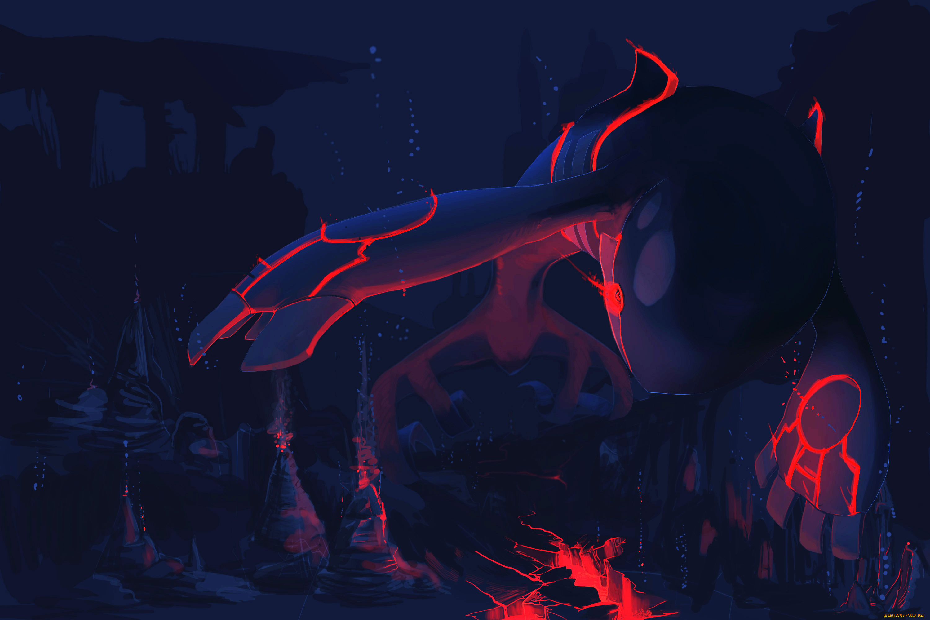 аниме, pokemon, плывёт, вода, разлом, пузырьки, арт, покемон