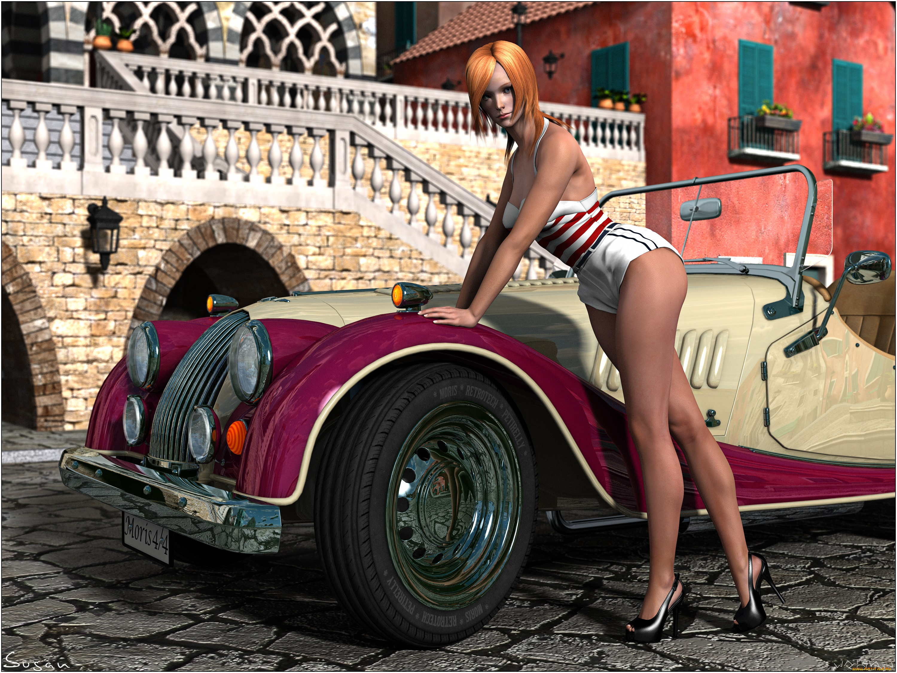 автомобили, 3d, car&girl, автомобиль, девушка