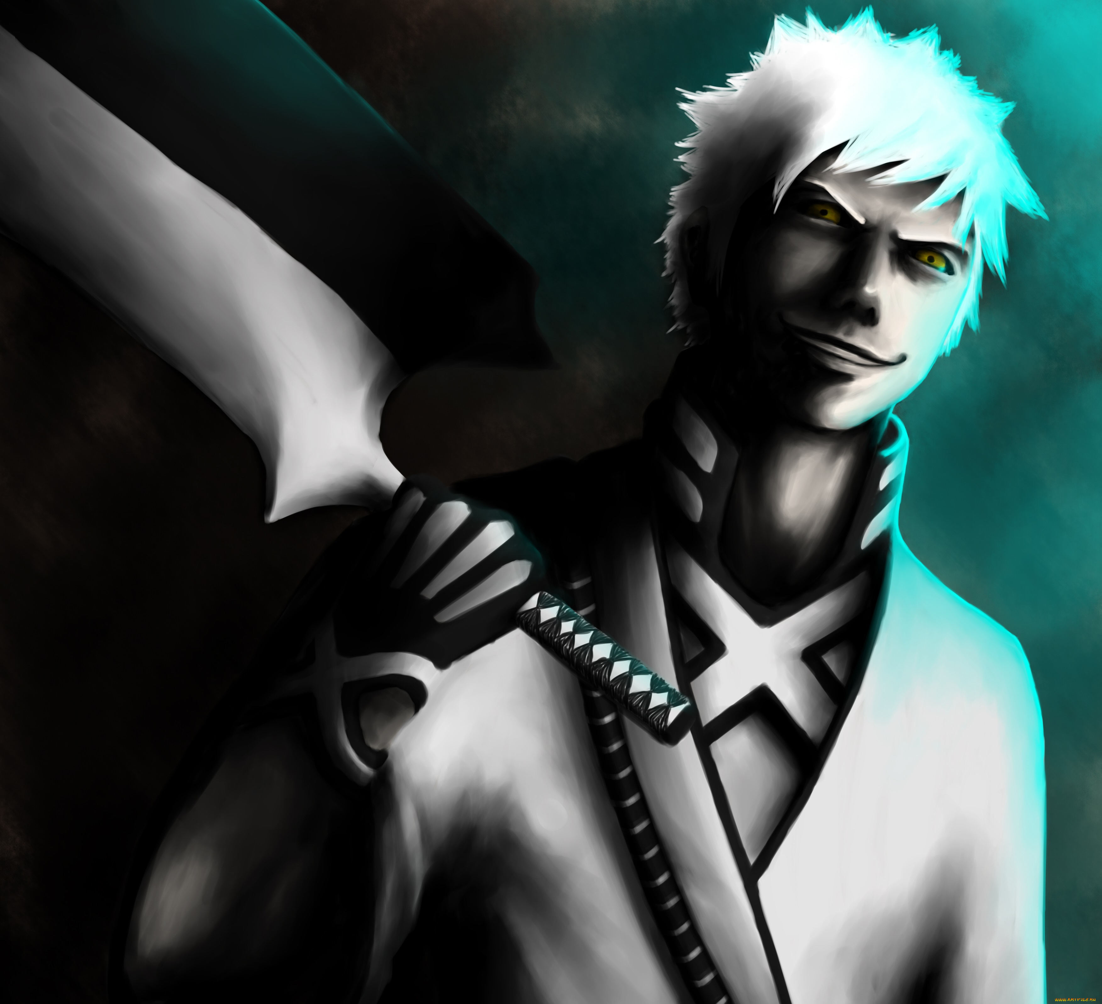 аниме, bleach, парень, пустой, занпакто, взгляд, арт, блич