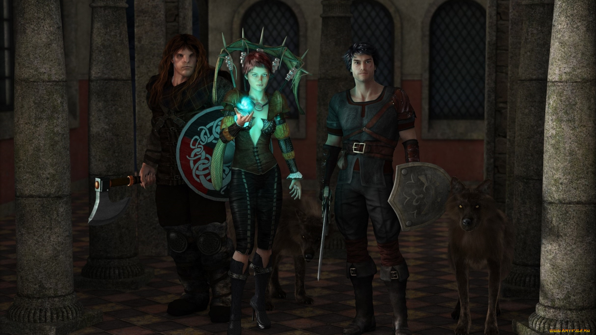 3д, графика, фантазия, , fantasy, девушка, взгляд, фон, парень, оружие