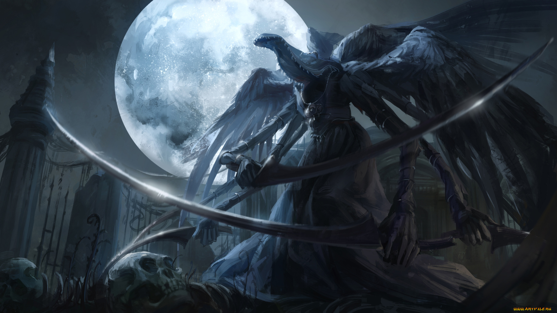 фэнтези, нежить, монстр, луна, ночь, существо