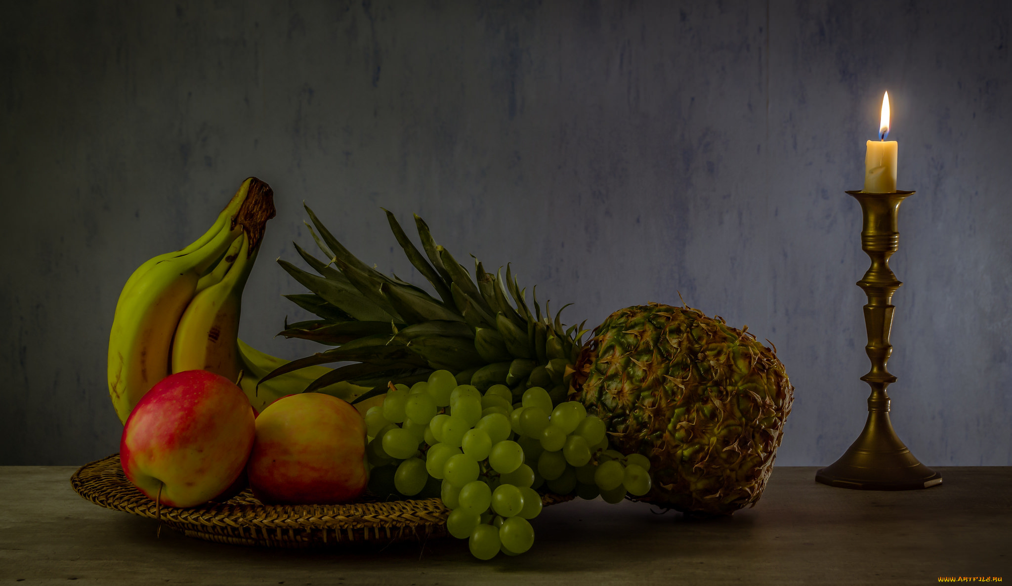 еда, натюрморт, свеча, фрукты