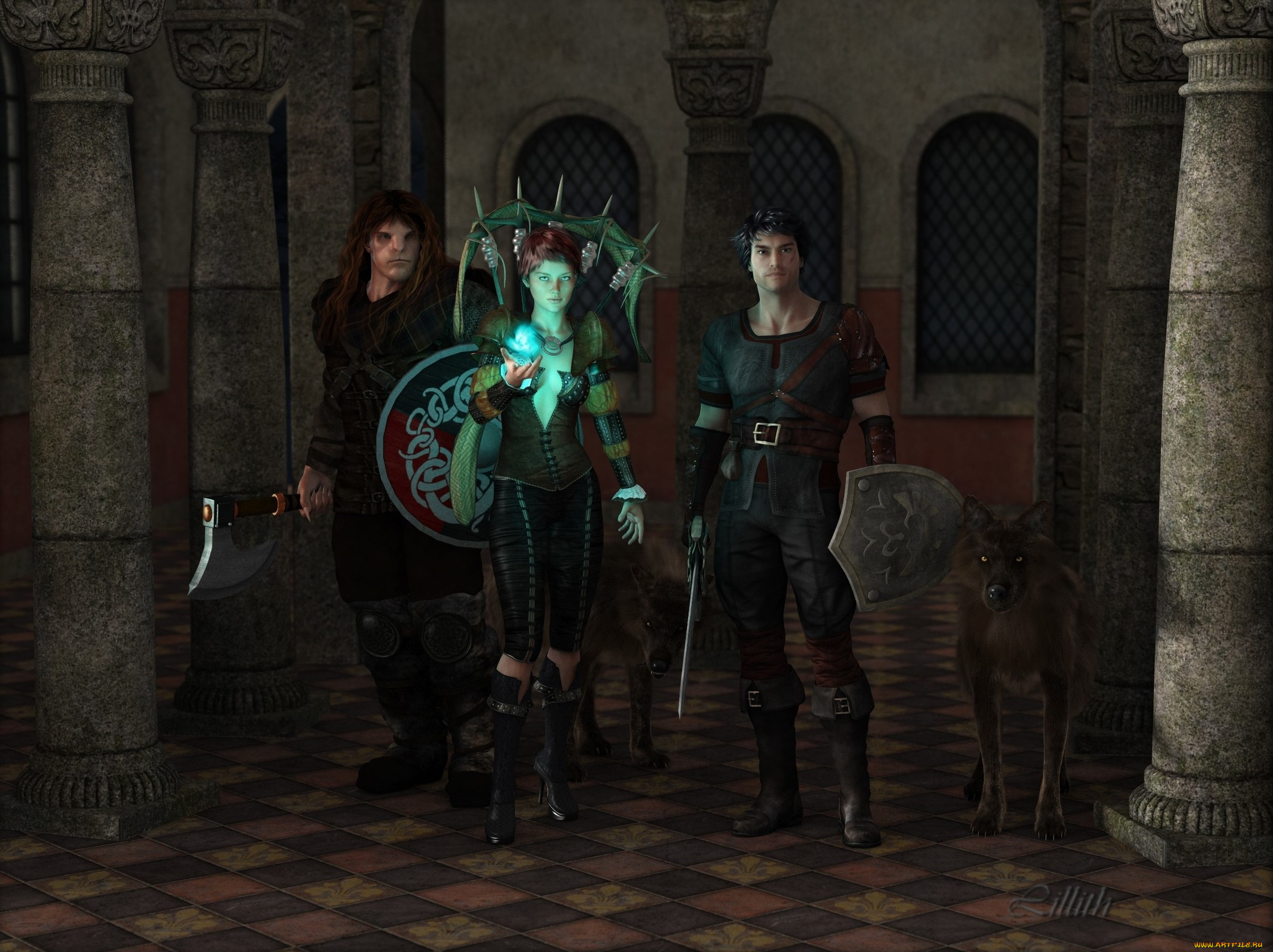 3д, графика, фантазия, , fantasy, девушка, взгляд, фон, парень, оружие