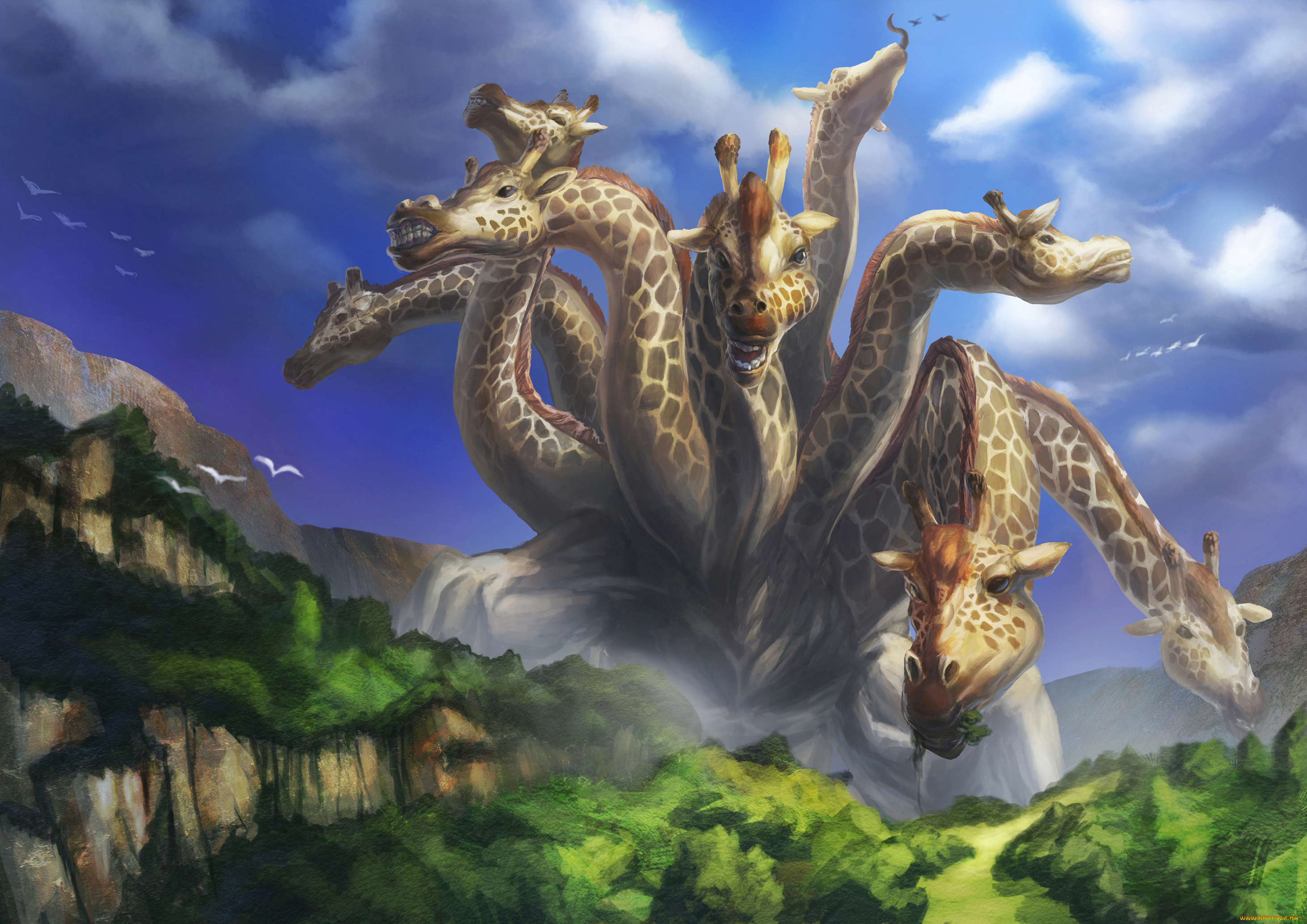 фэнтези, существа, арт, монстр, жираф