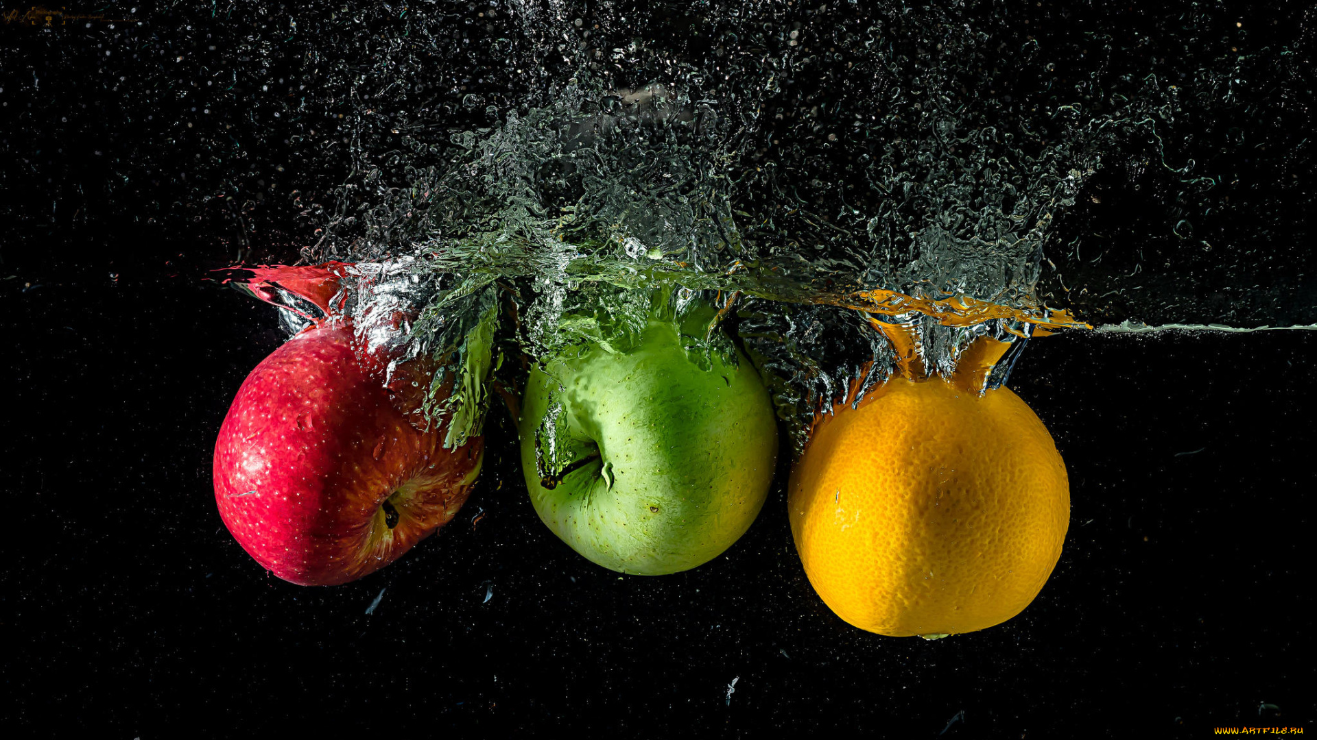 еда, Яблоки, брызги, жидкость, фрукты, апельсин