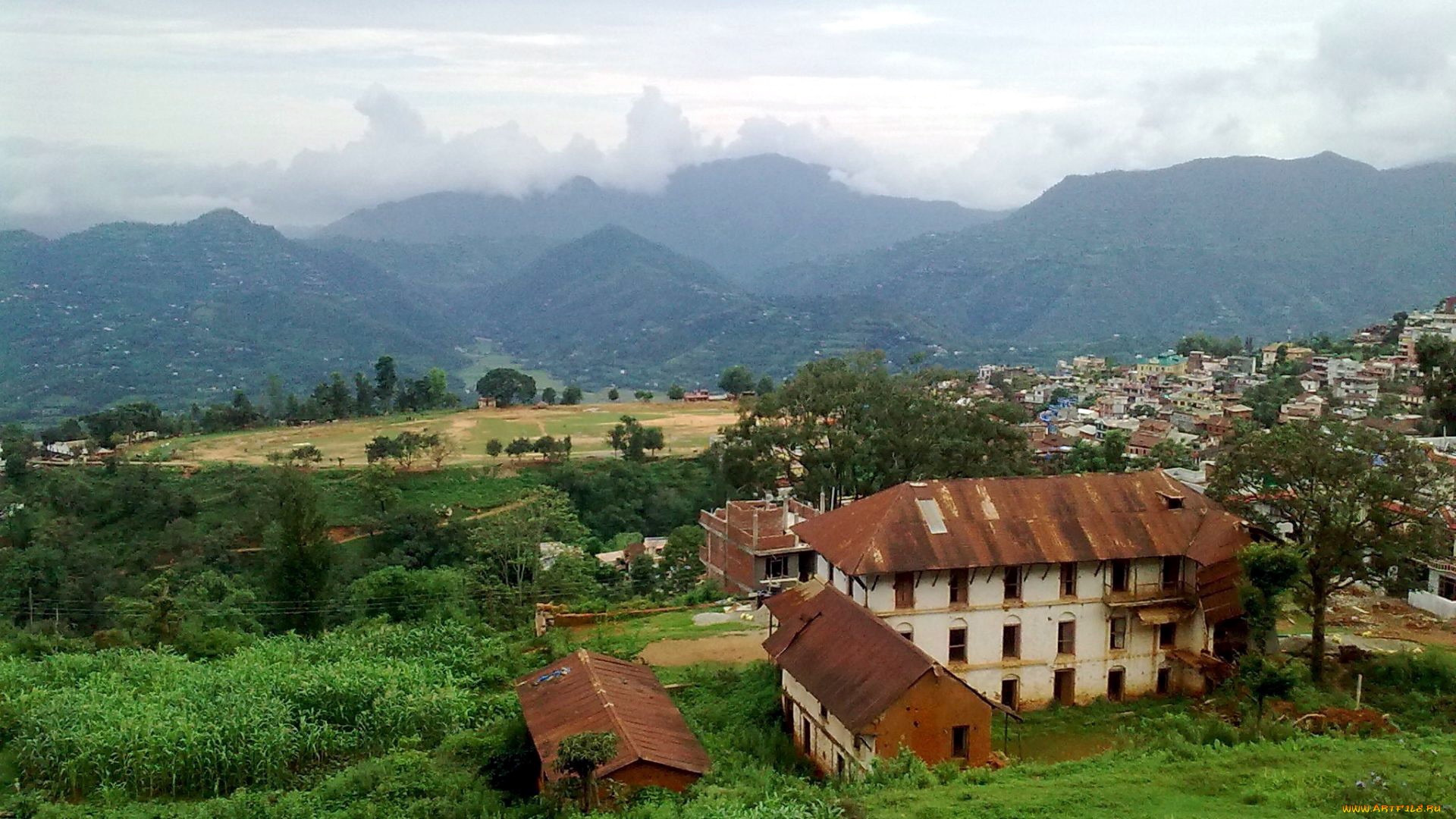 города, -, панорамы, поселение, дома, горы