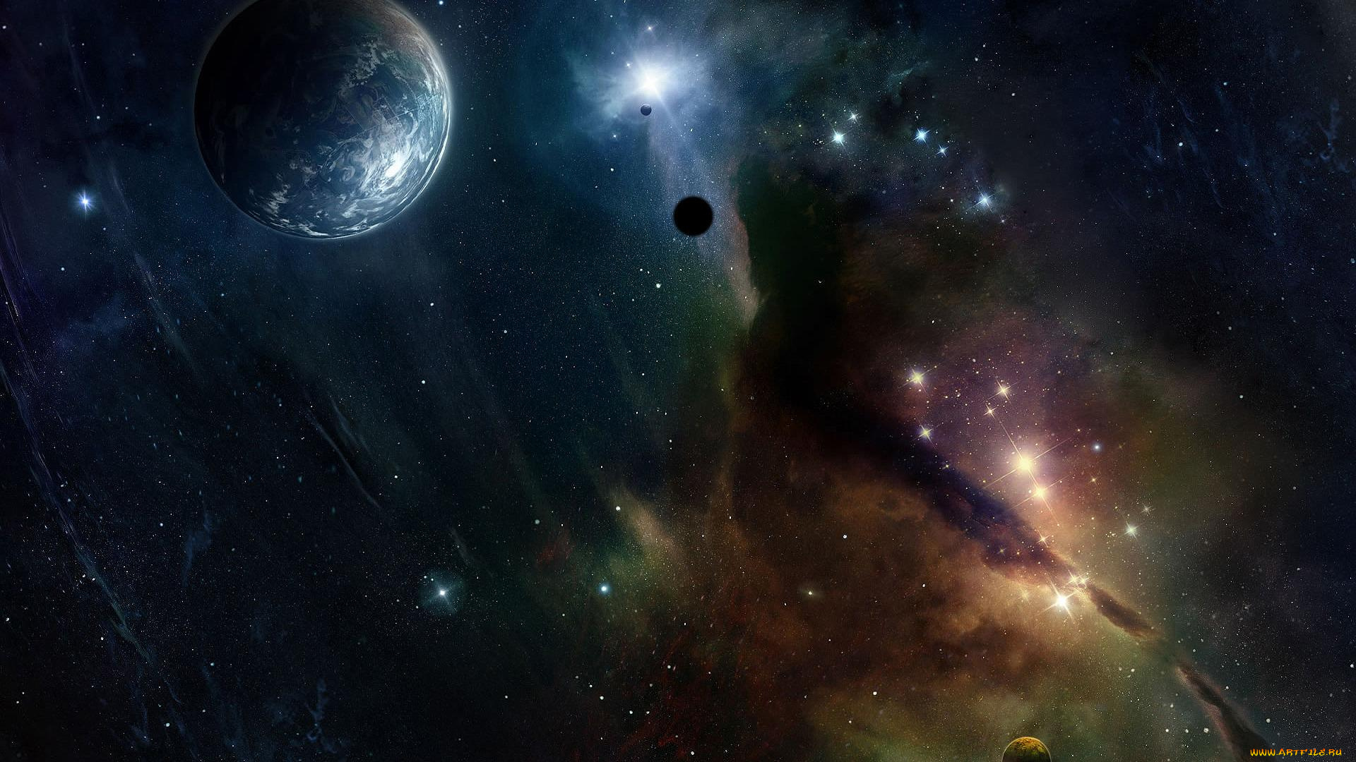 космос, арт, планеты, вселенная, звезды, галактика