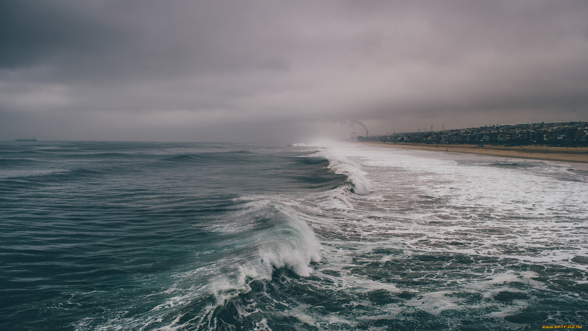 природа, побережье, вода, море, волны, тучи, океан, небо, пляж