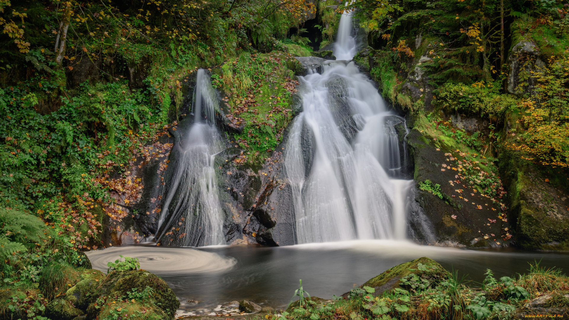 природа, водопады, водопад, река, лес