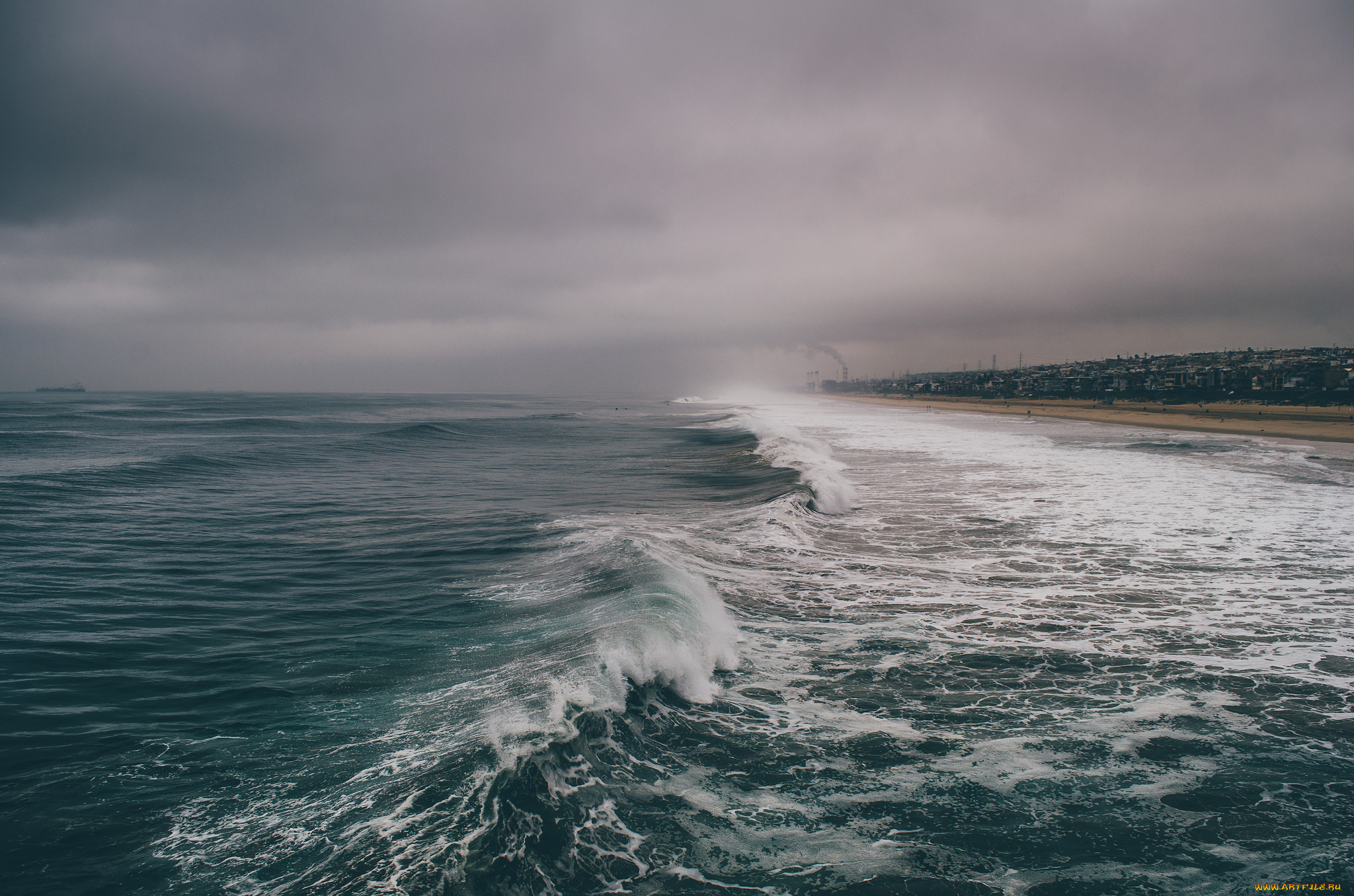 природа, побережье, вода, море, волны, тучи, океан, небо, пляж