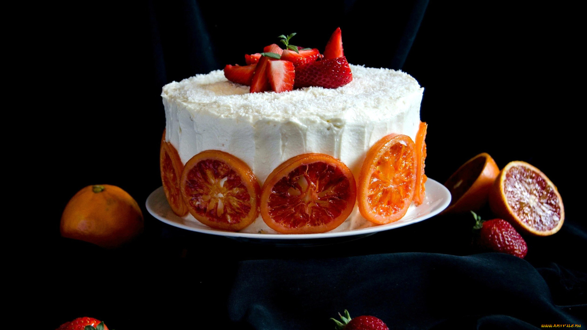 еда, торты, апельсин, клубника, торт, лакомство