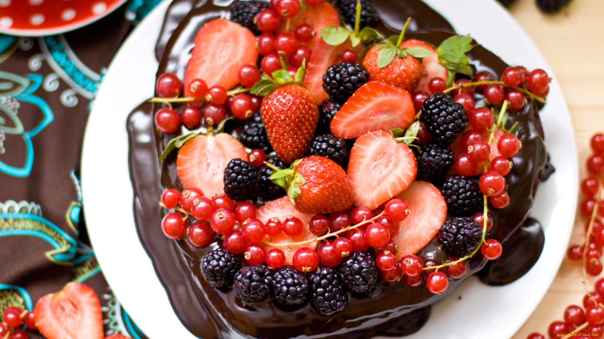 еда, торты, ежевика, клубника, смородина, торт, лакомство