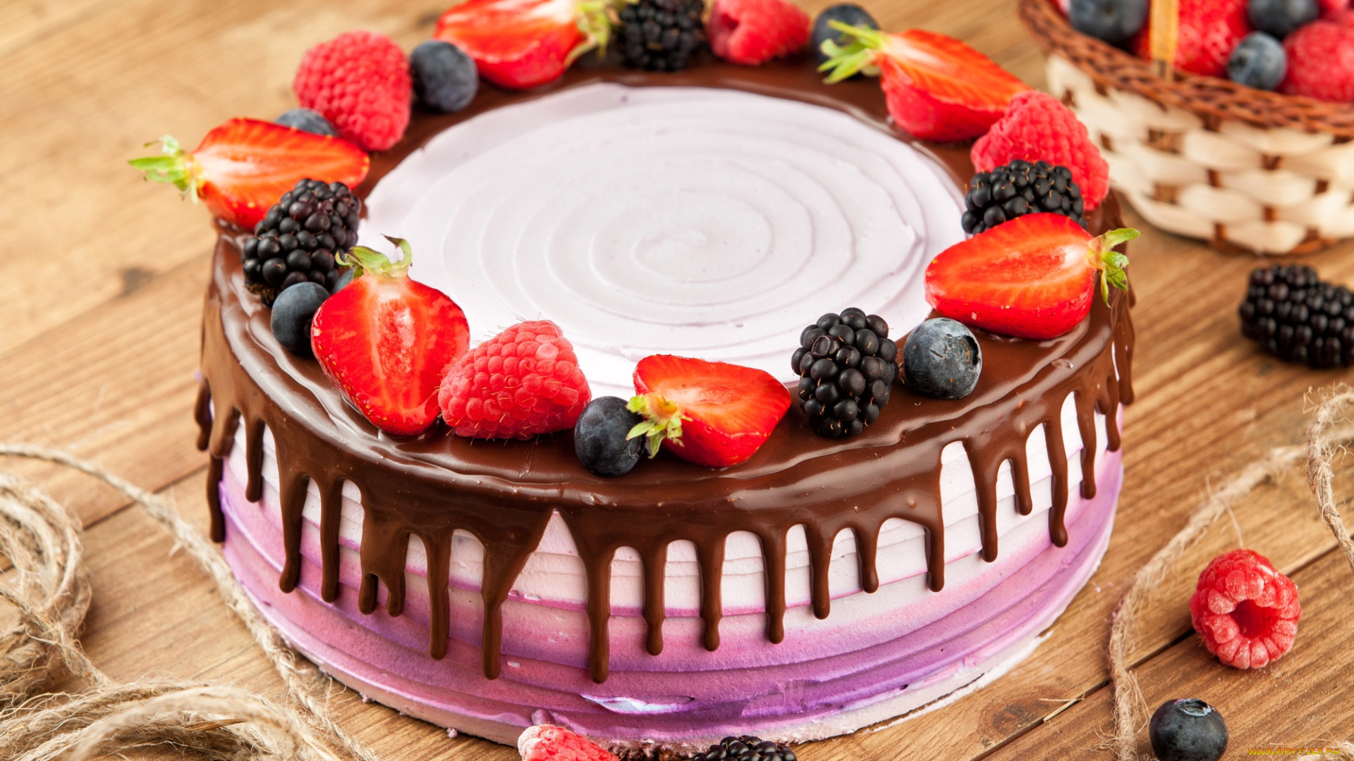 еда, торты, малина, клубника, ежевика, торт, лакомство