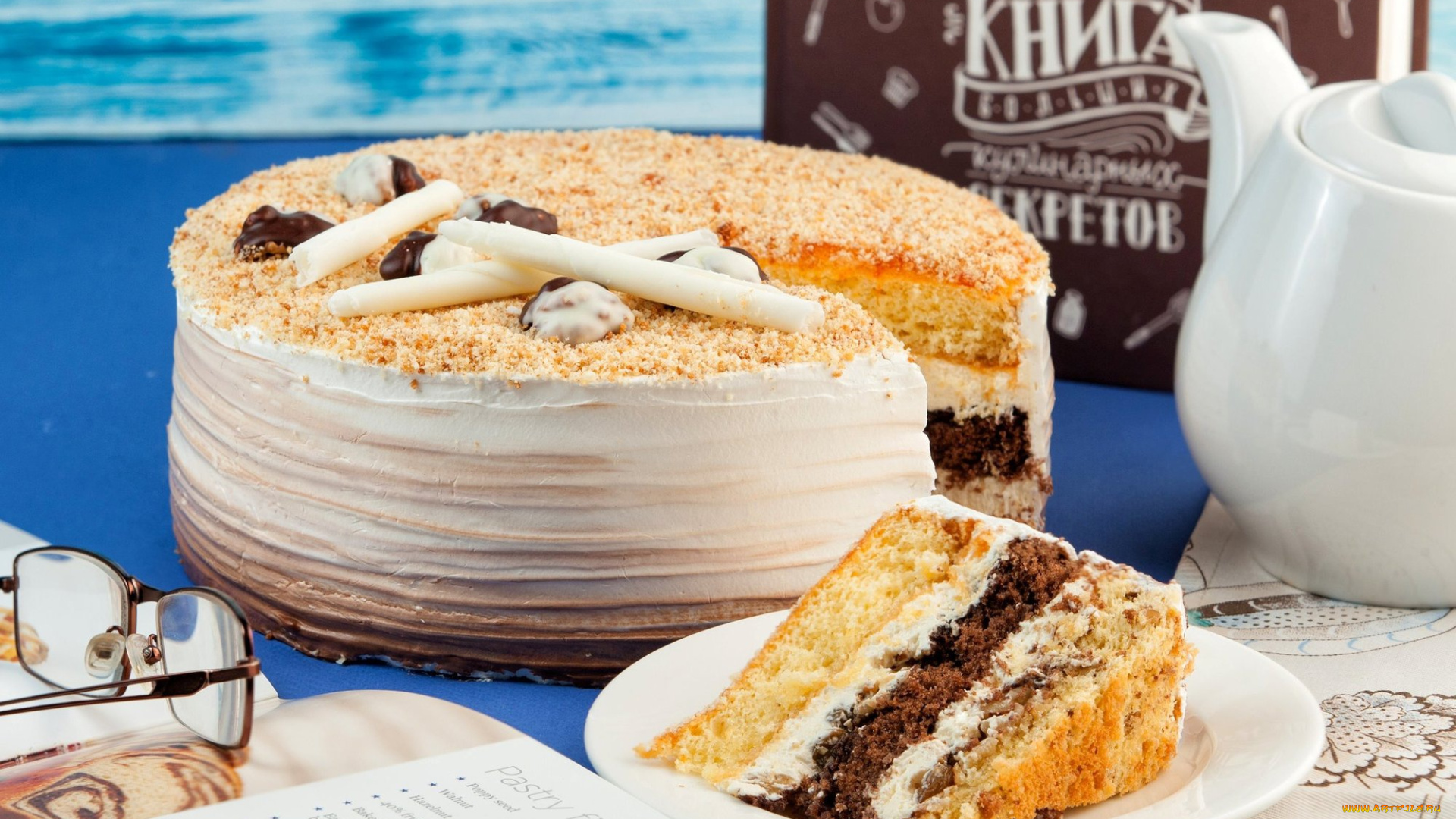 еда, торты, многослойный, торт, лакомство