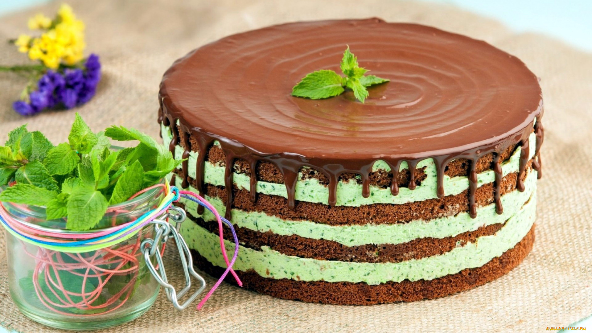 еда, торты, мята, глазурь, торт, лакомство