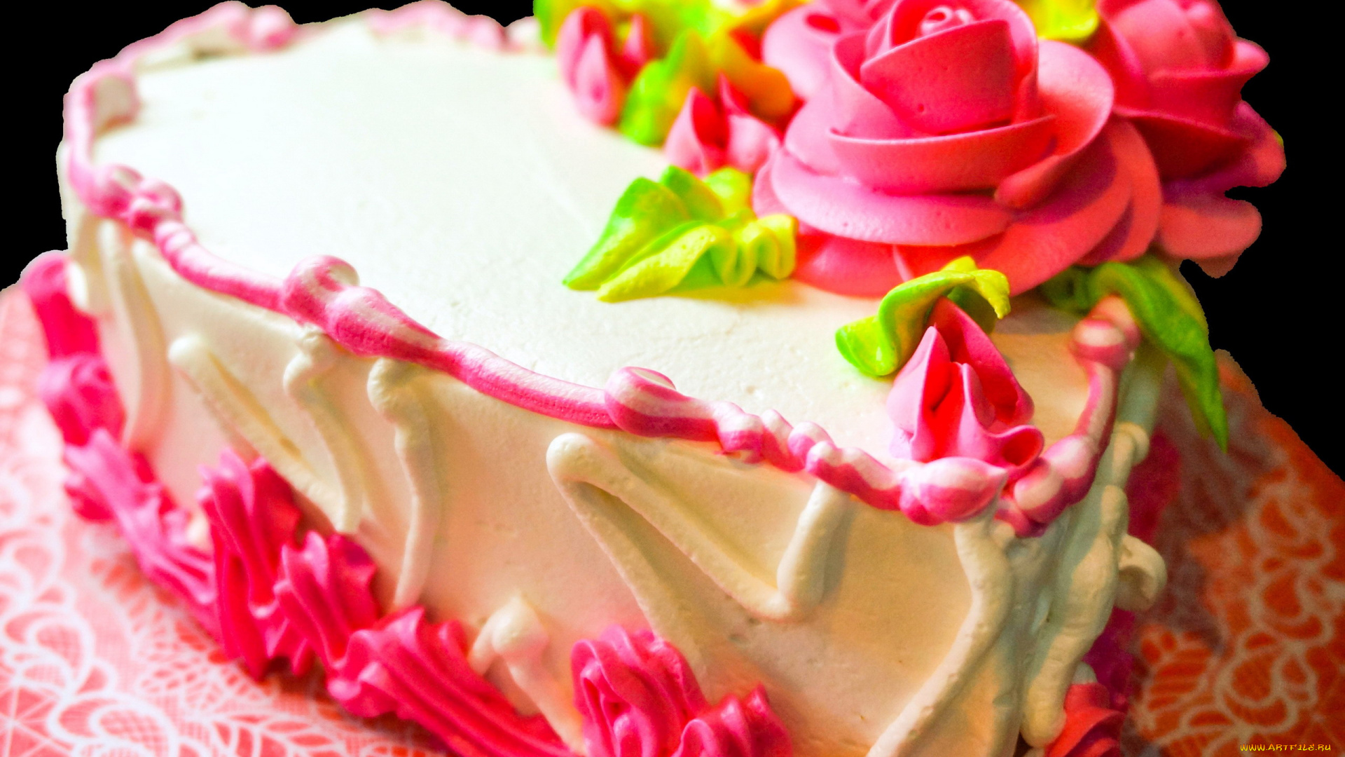 еда, торты, сердце, кремовые, розы, лакомство, торт