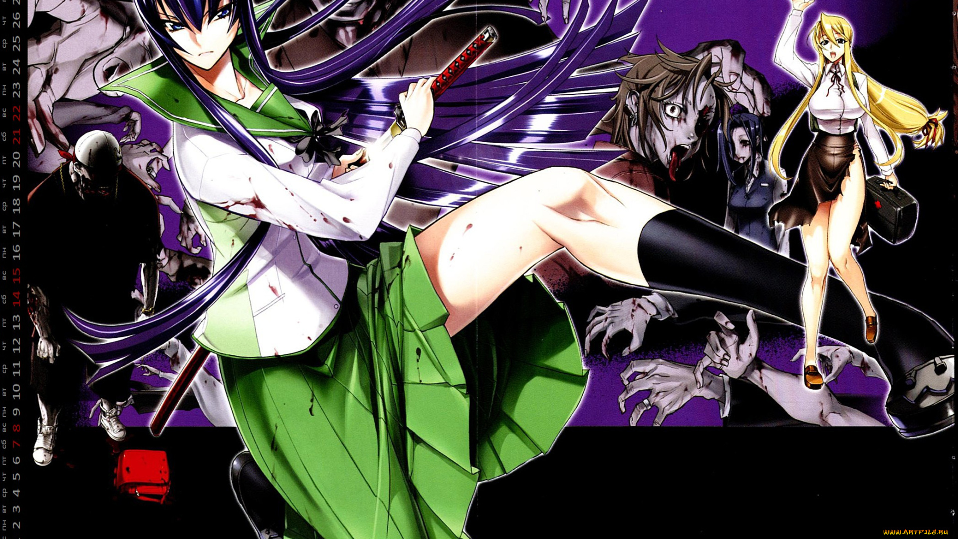 календари, аниме, оружие, взгляд, девушка