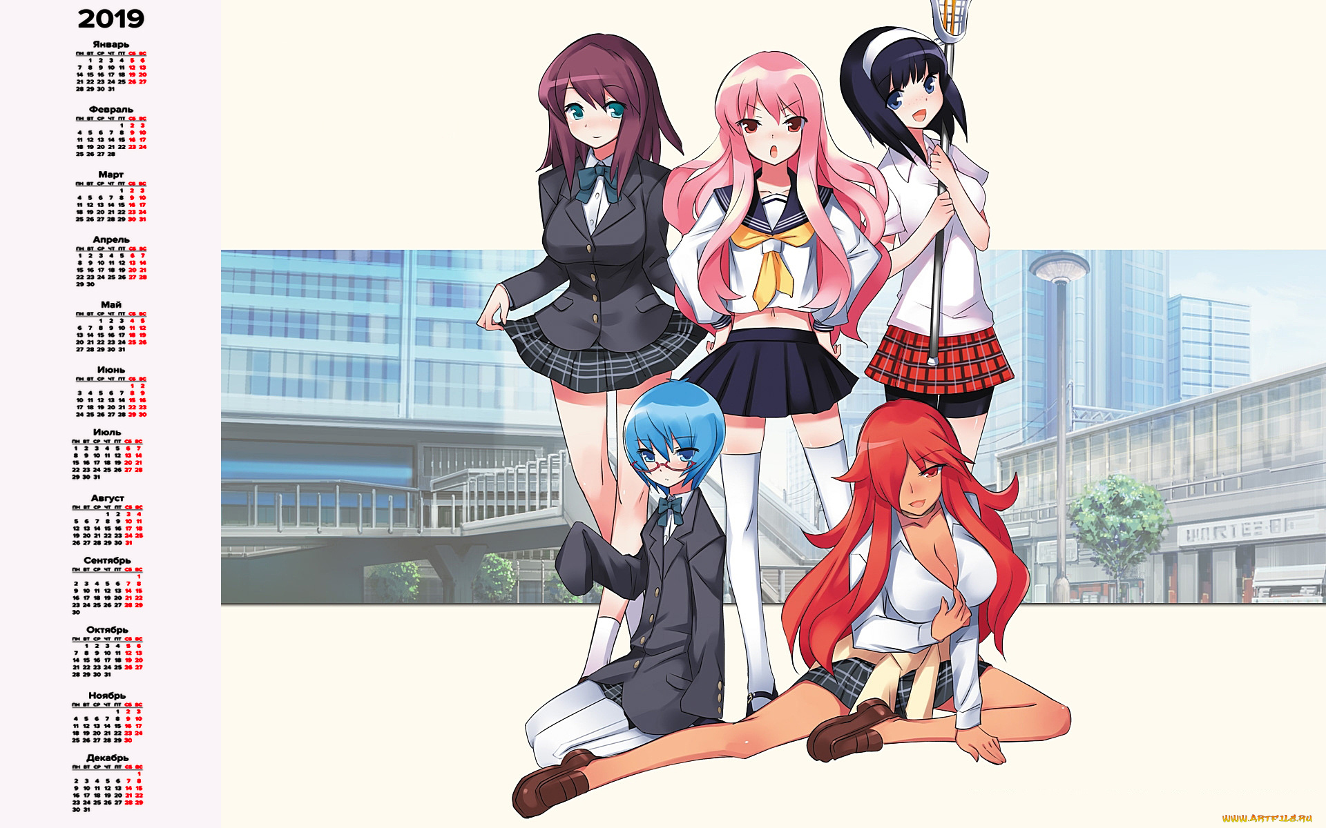 календари, аниме, взгляд, девушка, здание