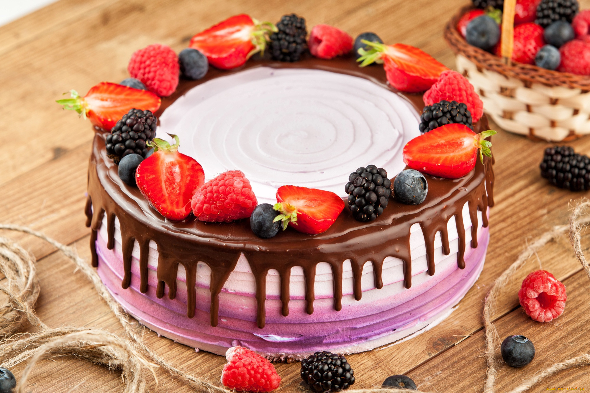 еда, торты, малина, клубника, ежевика, торт, лакомство