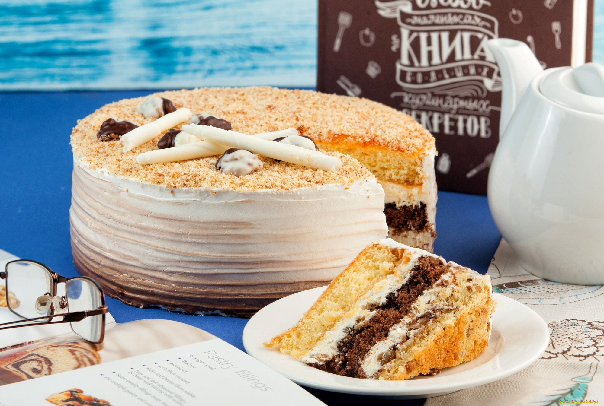 еда, торты, многослойный, торт, лакомство