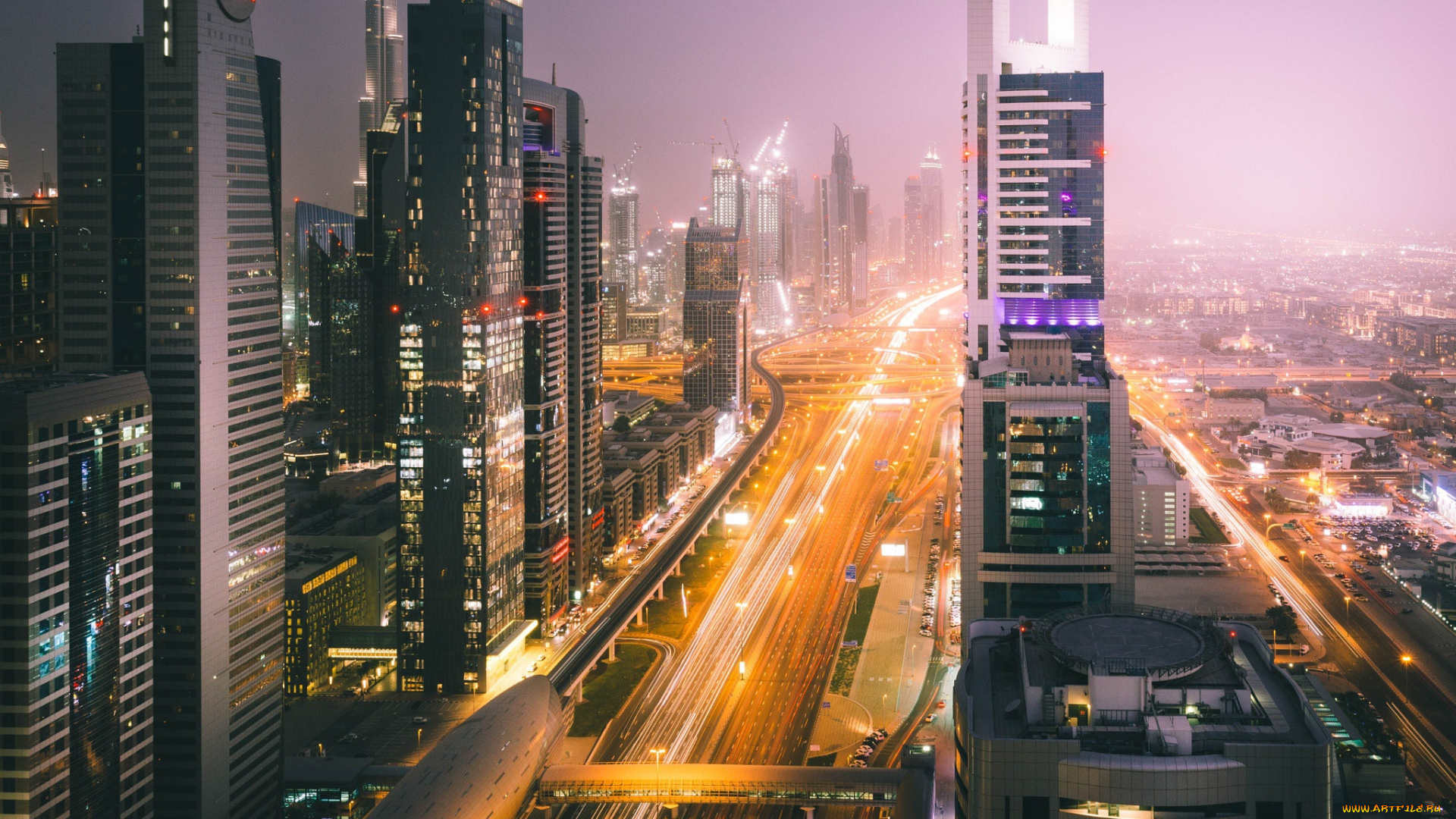 города, дубай, , оаэ, дубай, вечер, улица, огни