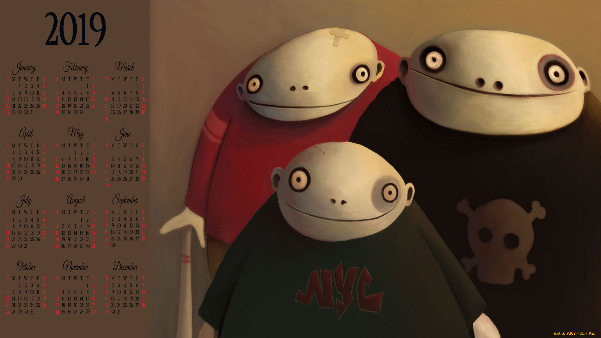 календари, рисованные, , векторная, графика, существо