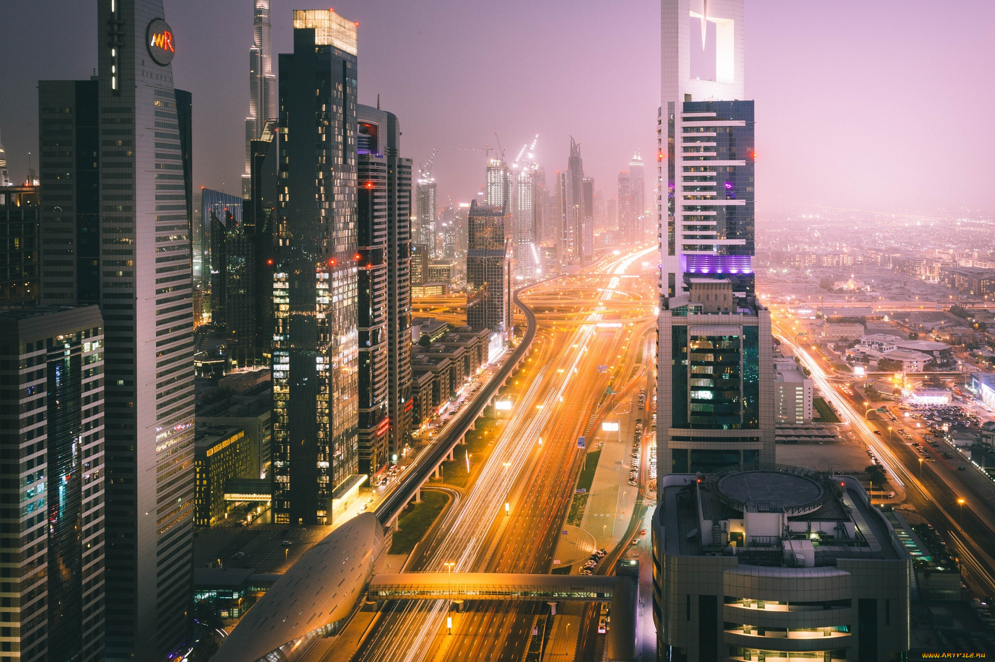 города, дубай, , оаэ, дубай, вечер, улица, огни