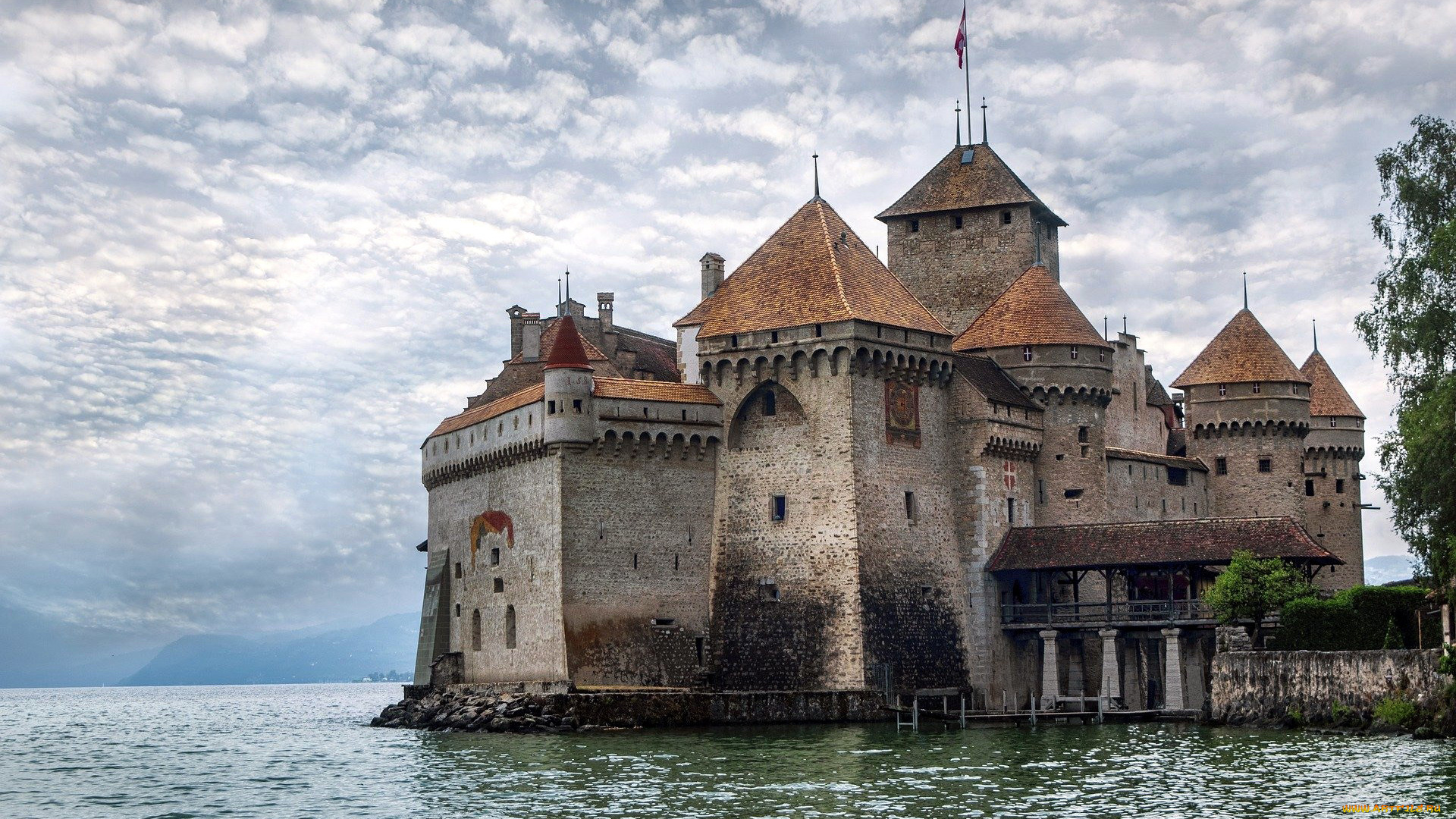 города, шильонский, замок, , швейцария, chillon