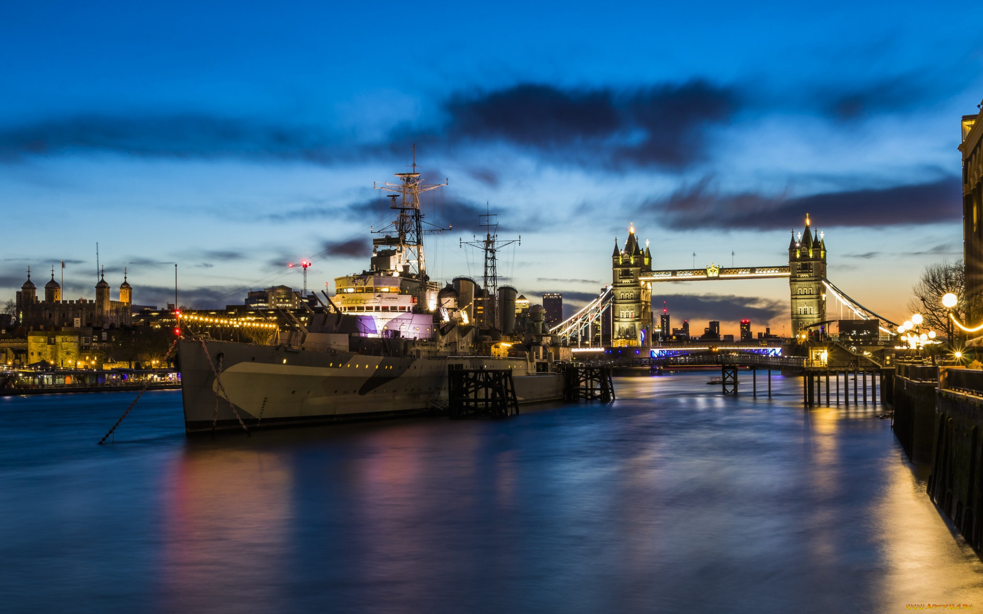 города, лондон, , великобритания, tower, bridge, thames, rive
