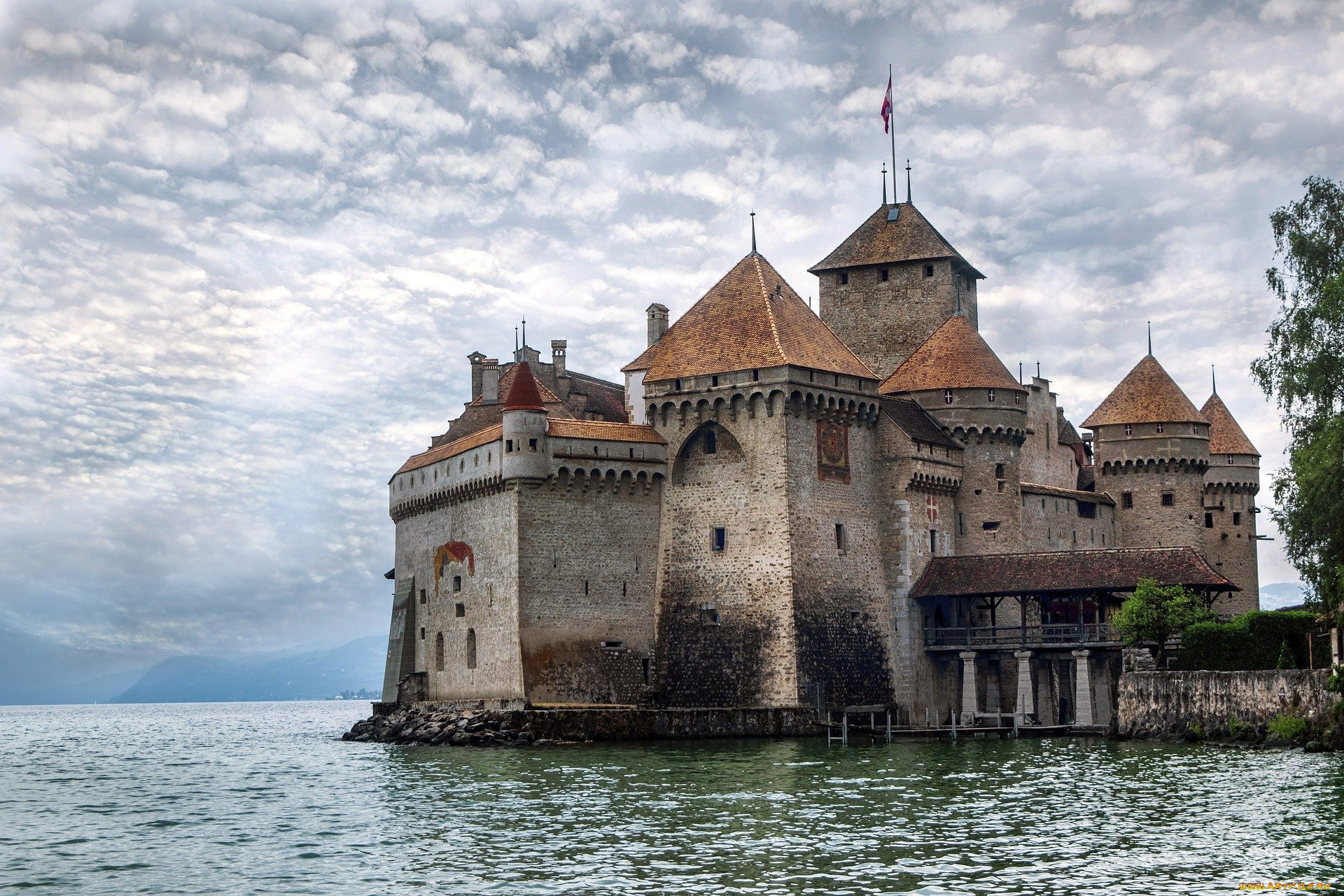 города, шильонский, замок, , швейцария, chillon
