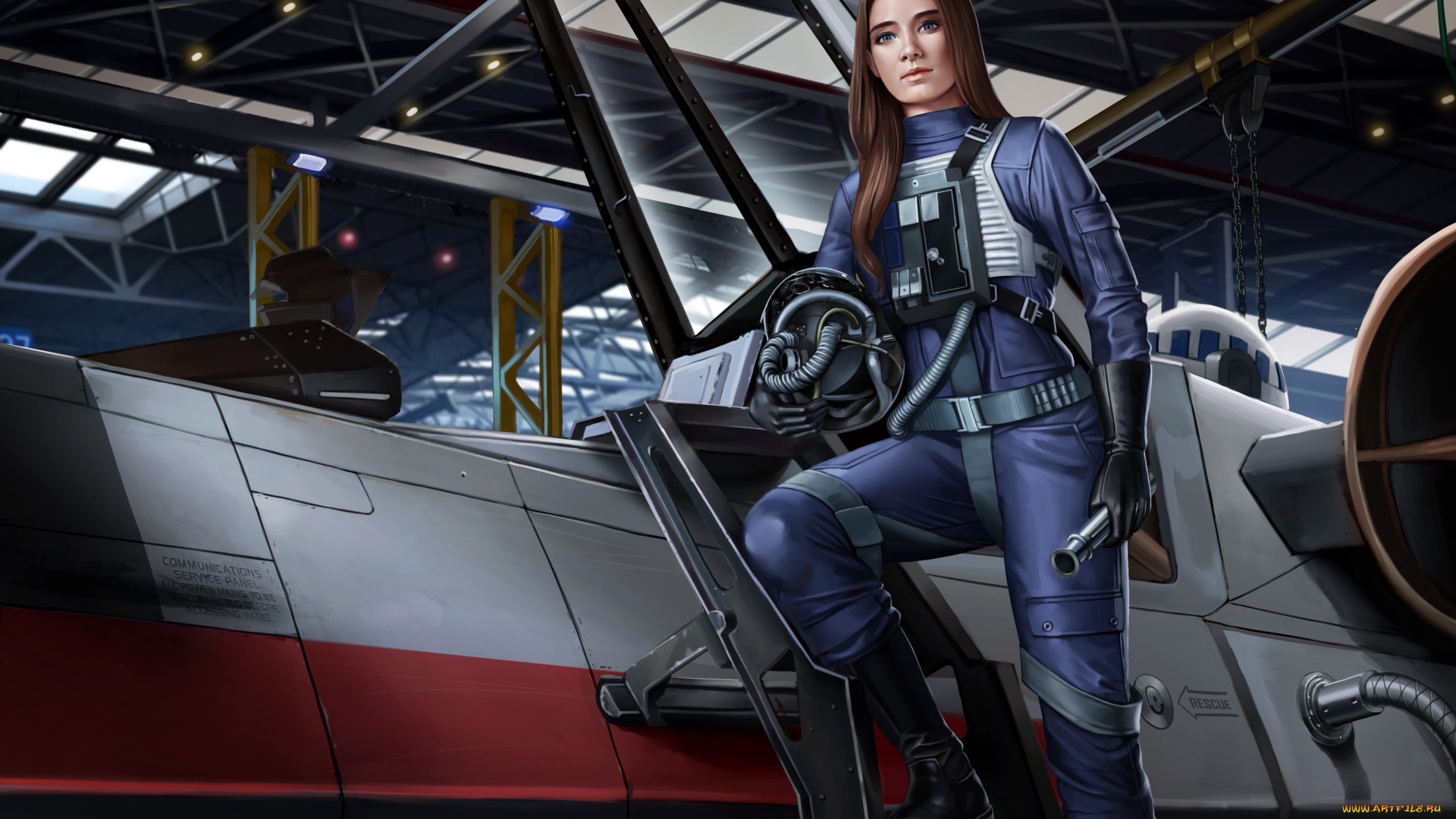 фэнтези, _star, wars, девушка, фон, взгляд, униформа, самолет