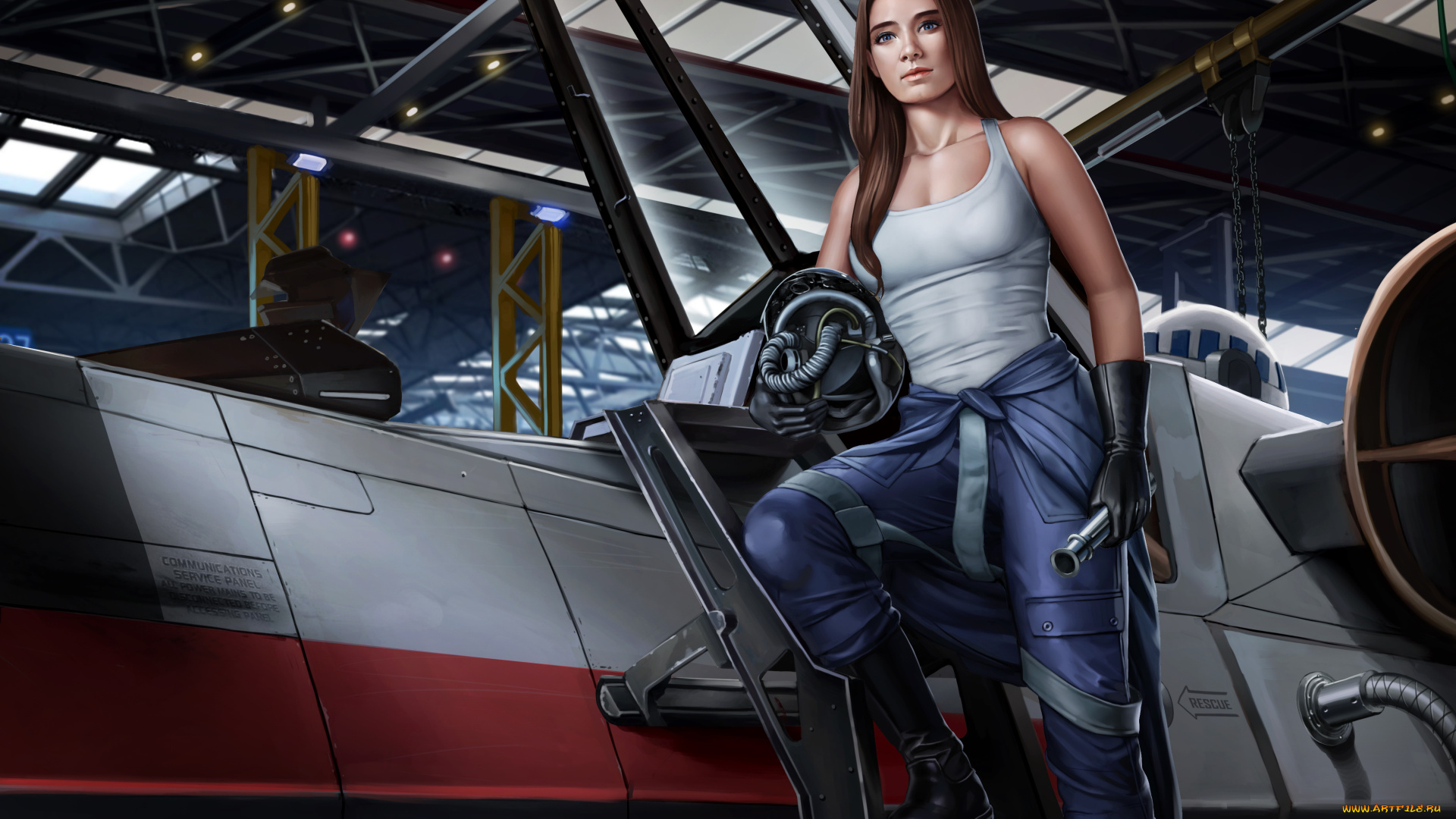 фэнтези, _star, wars, девушка, фон, взгляд, униформа, самолет