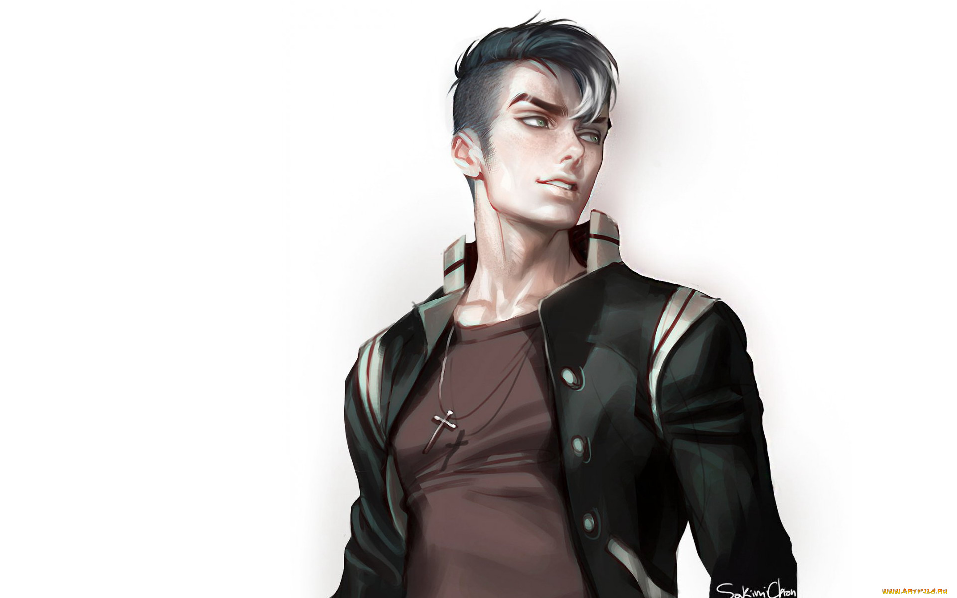 рисованное, люди, парень, крестик