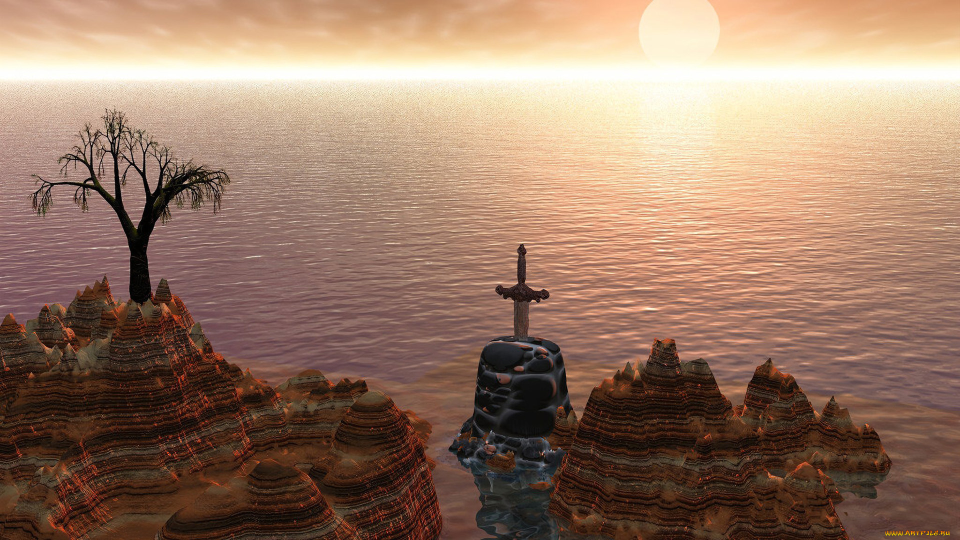 3д, графика, природа, , nature, вода, меч