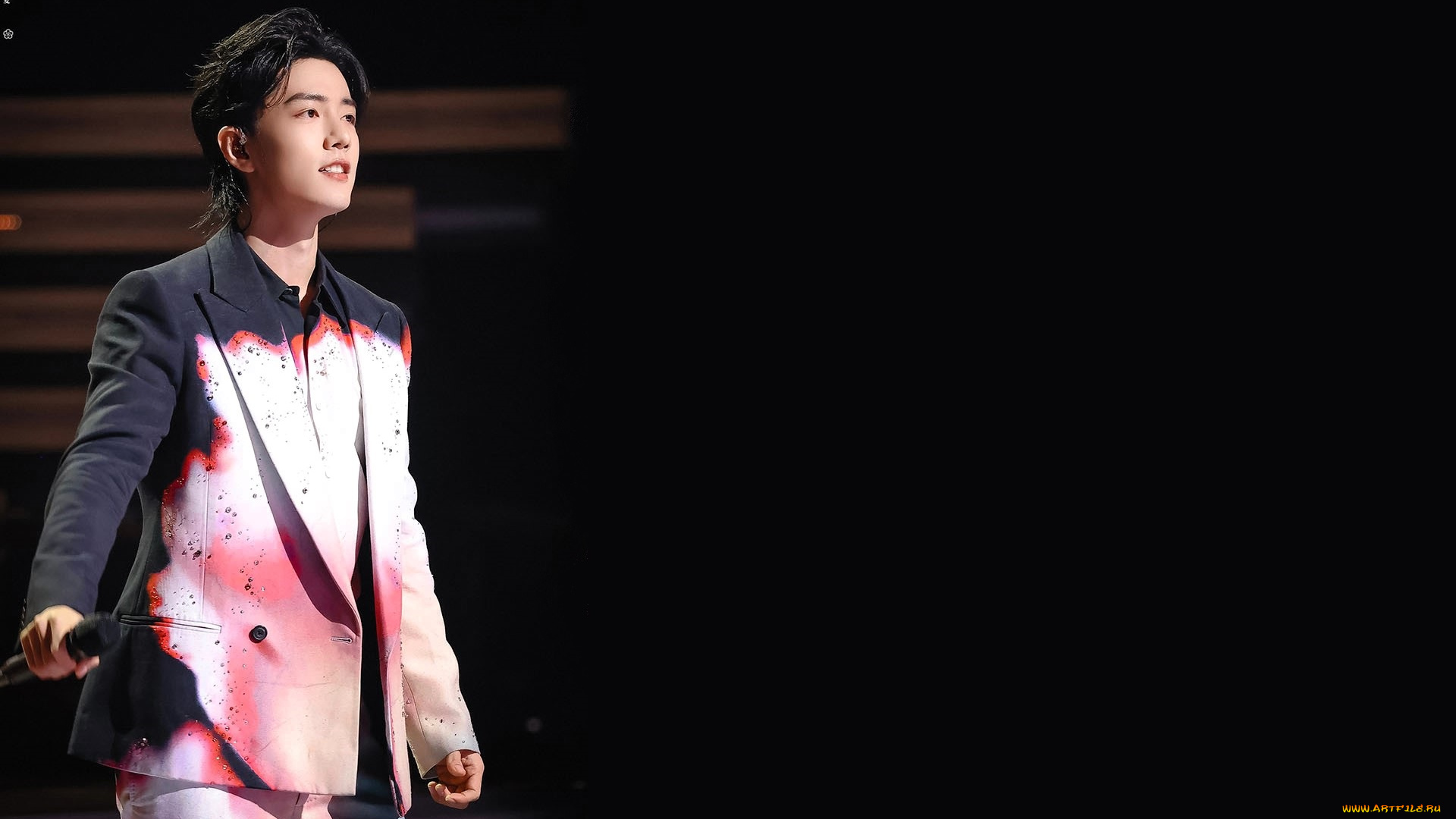 мужчины, xiao, zhan, актер, костюм, микрофон, сцена