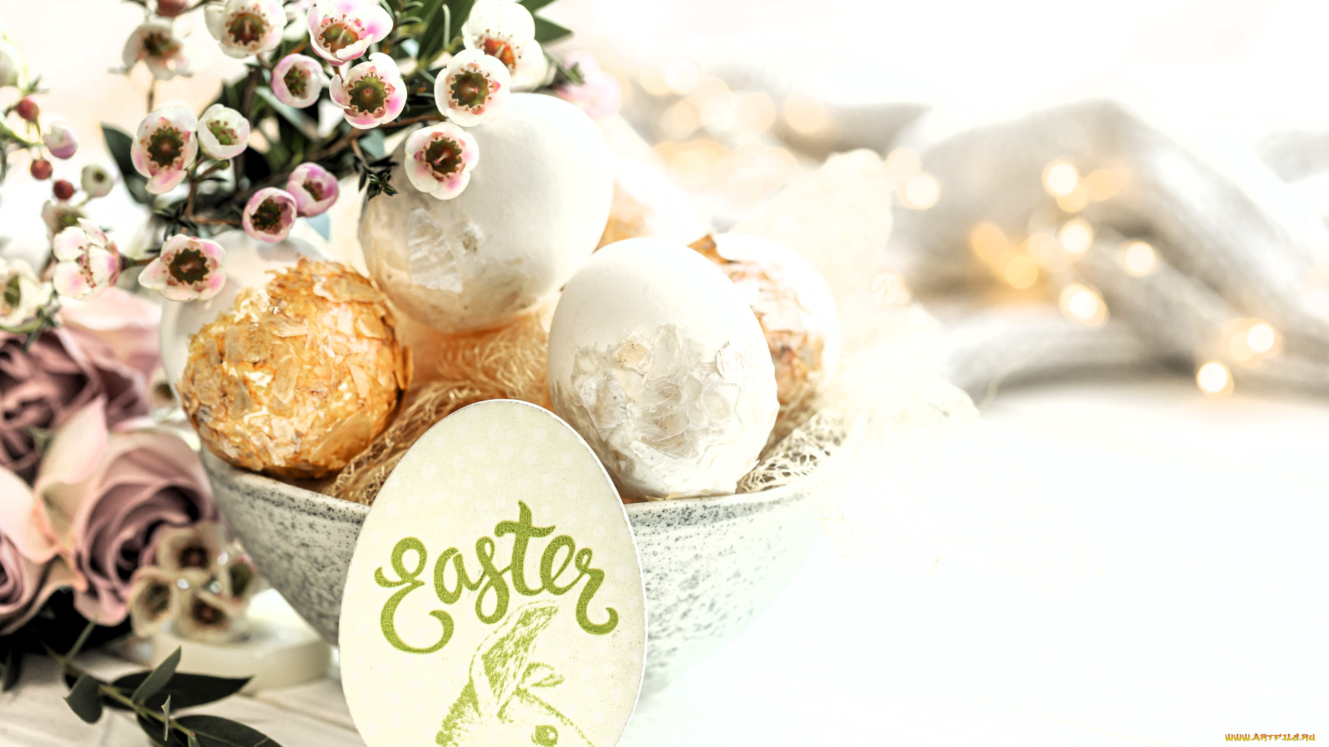праздничные, пасха, яйца, цветы