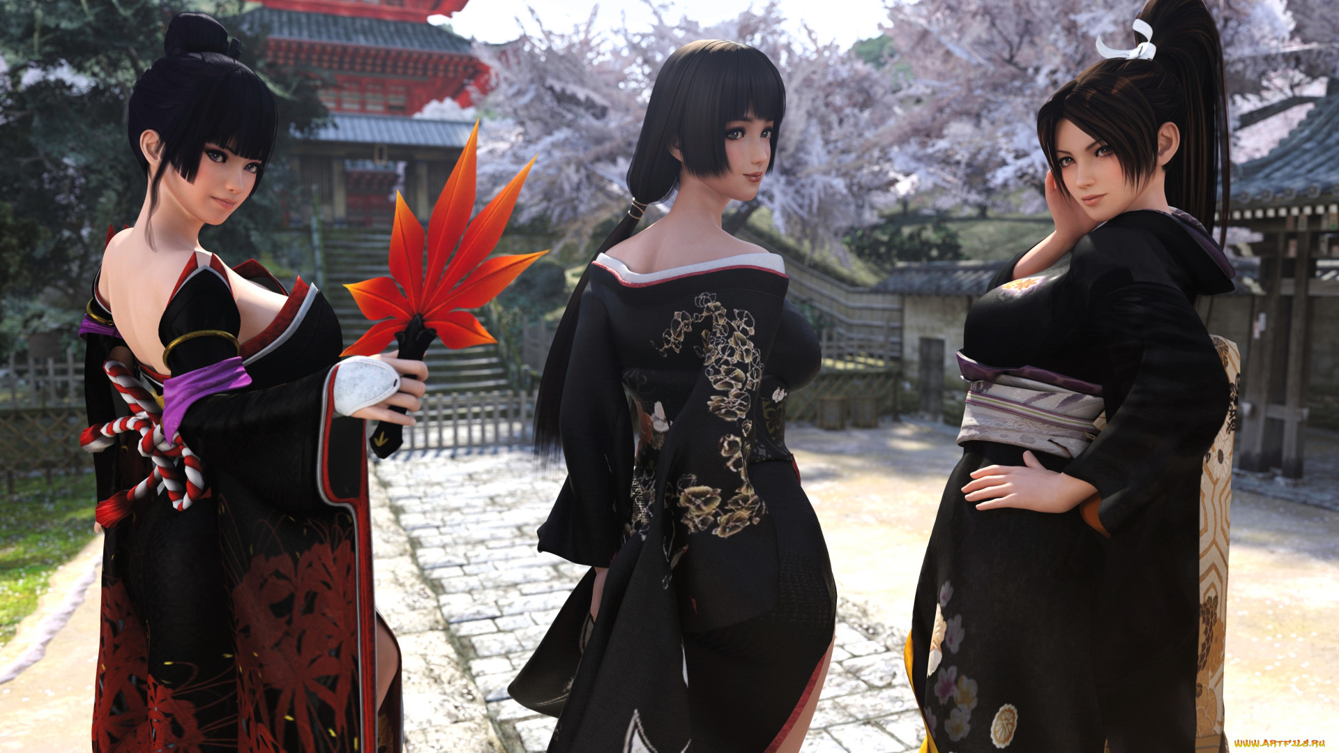 видео, игры, dead, or, alive, online, девушки, кимоно, двор